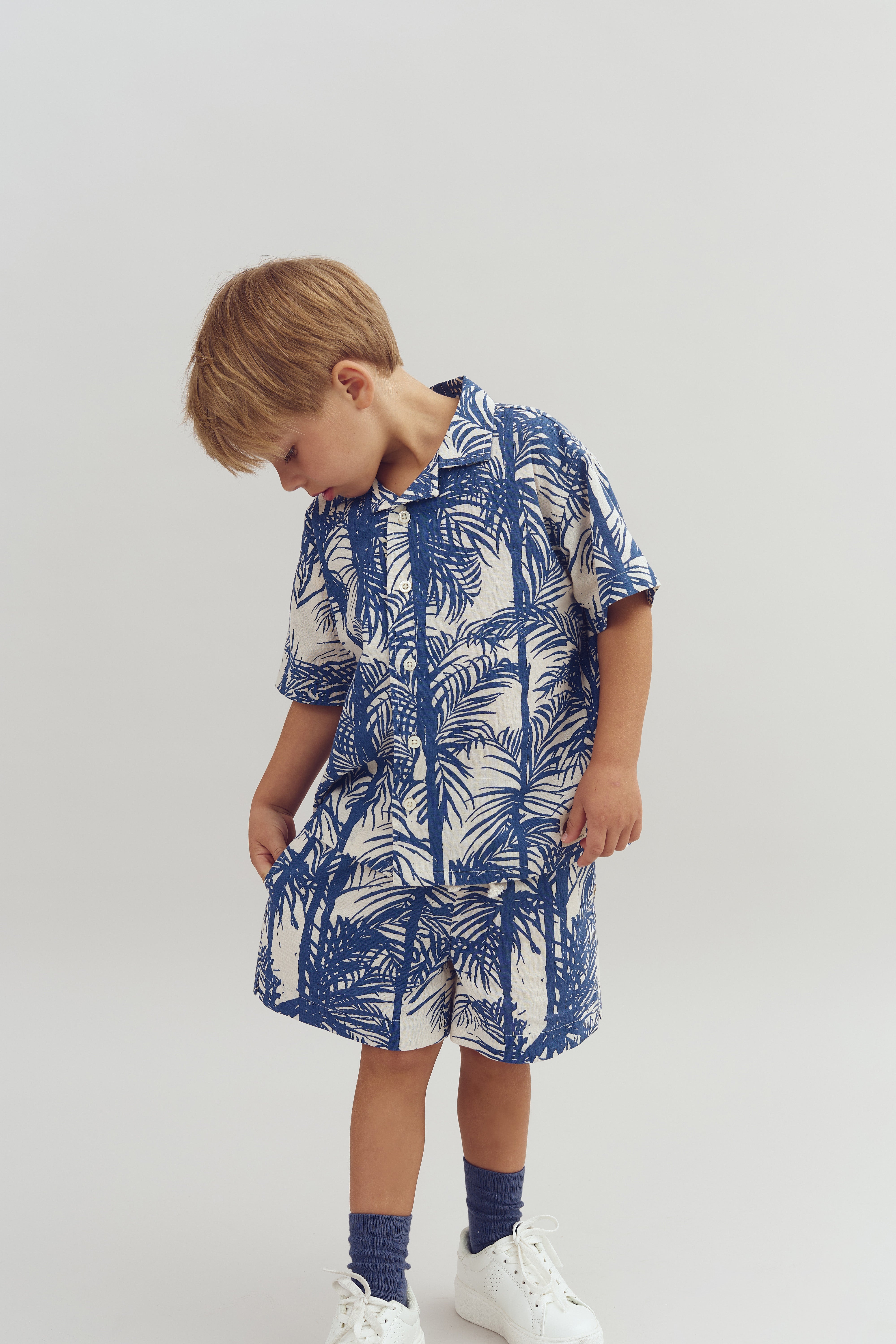 Linen Tropical Shorts - Blue | 100108 Mateo