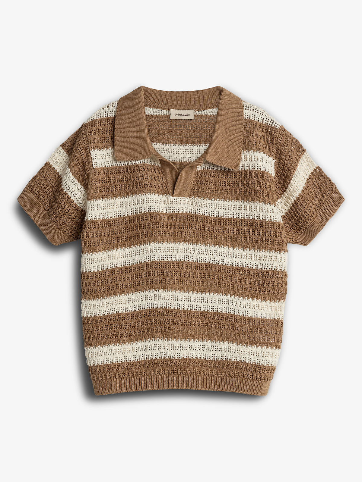 Striped Knit Polo - Walnut | 100277 Piet