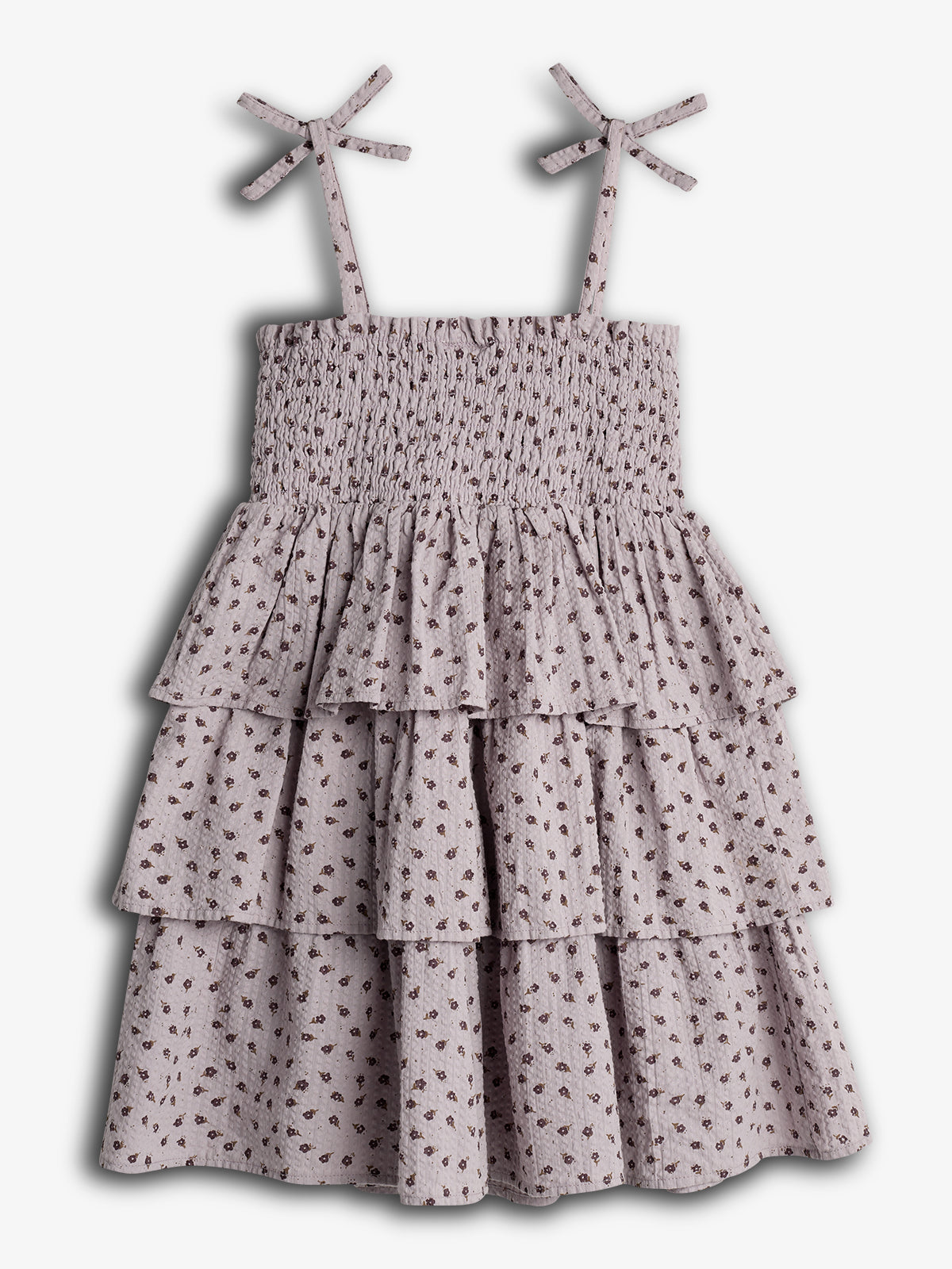 Flower Print Ruffle Dress - Purple Flower | 100307 Annie