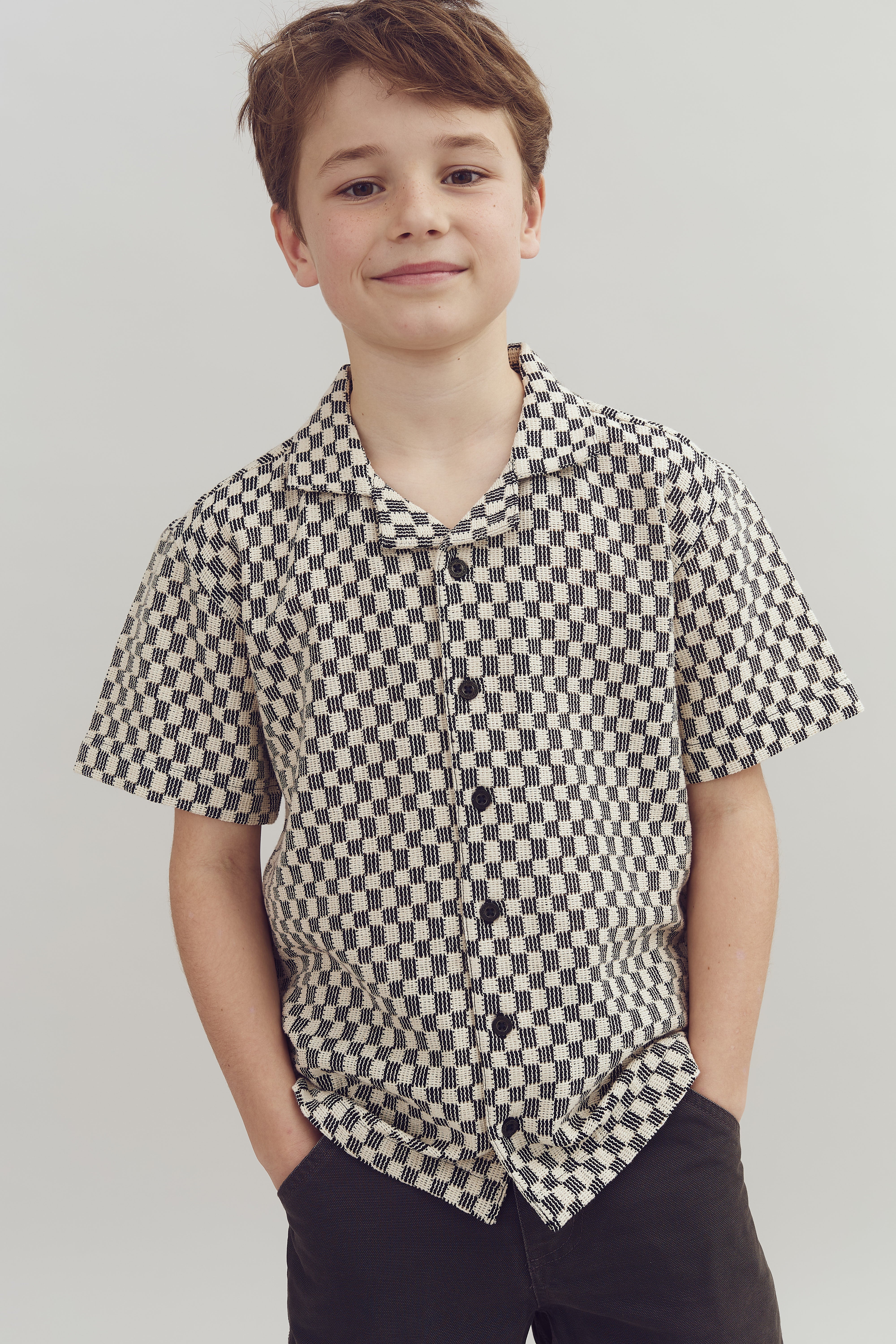 Textured Resort Shirt - Tween - Dark Grey / Nature | 100367 Jaxon