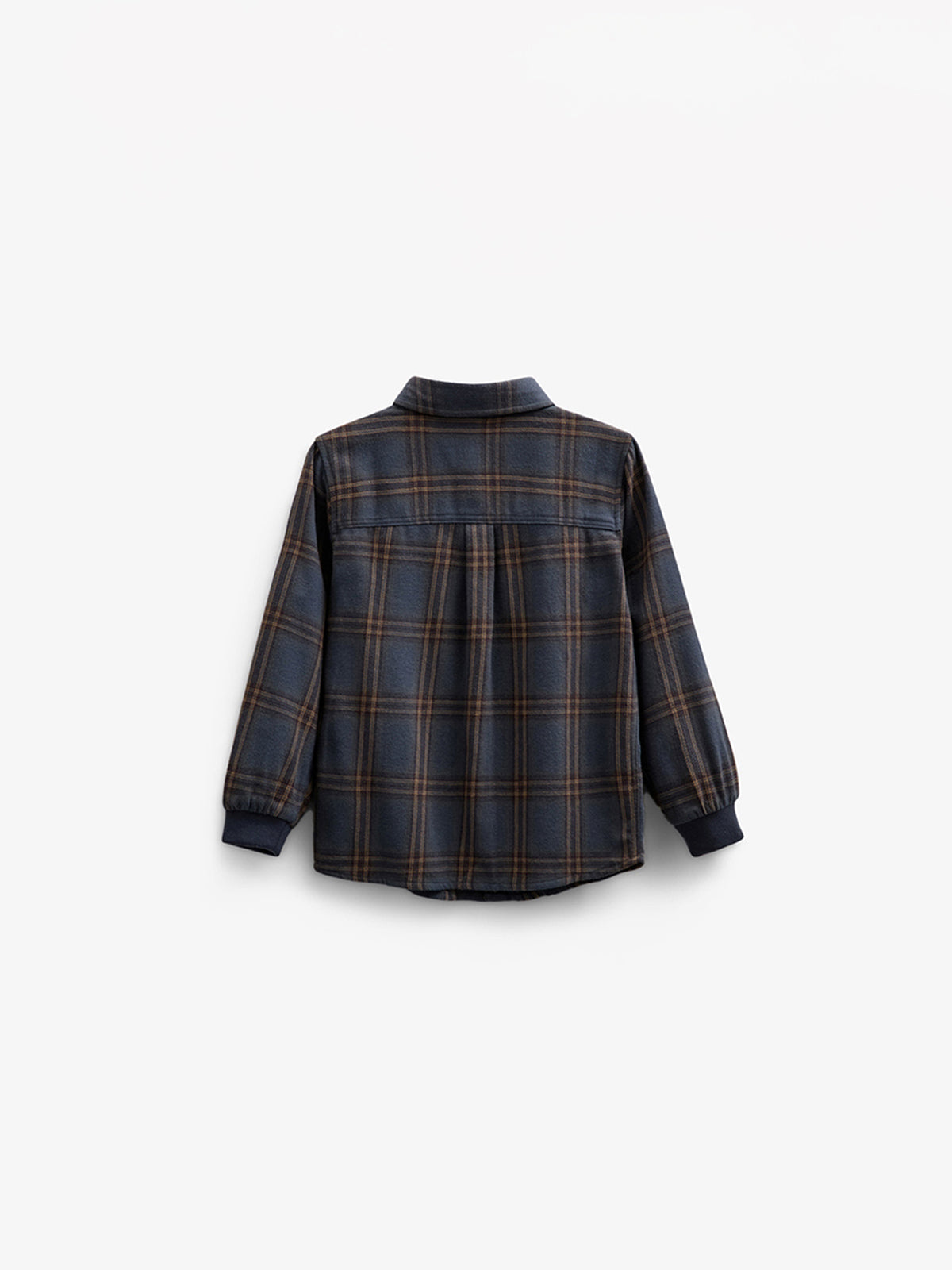 Checked Flannel Shirt with Rib Cuff - Kids - Navy Check | 100530 Henry