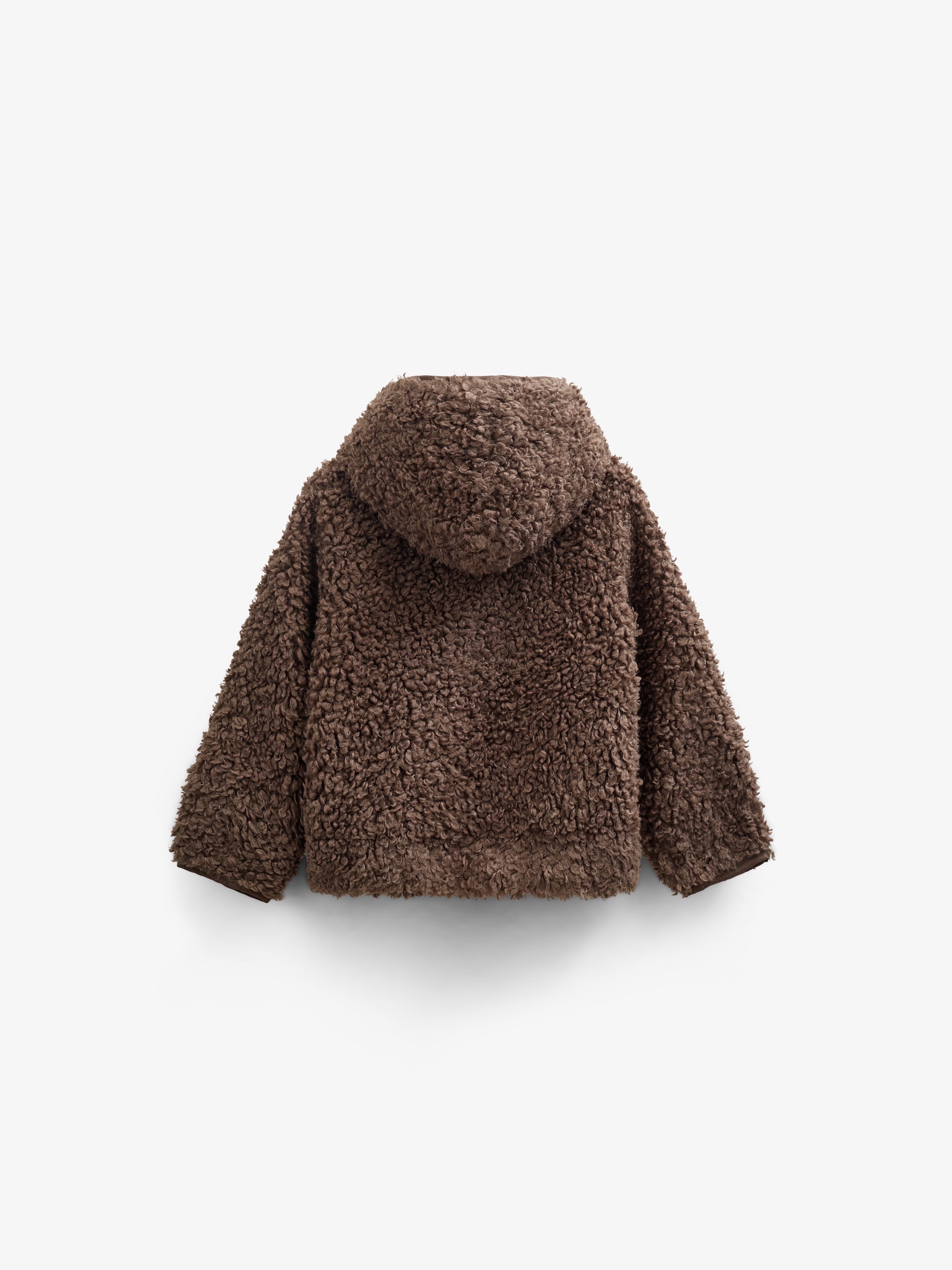 Faux Fur Hooded Jacket with Rib cuff - Kids - Chocolate | 100547 Ellie