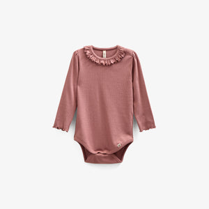 Long Sleeve Modal Rib Bodysuit with Picot edge - Kids - Old Rose | 100575 Mia