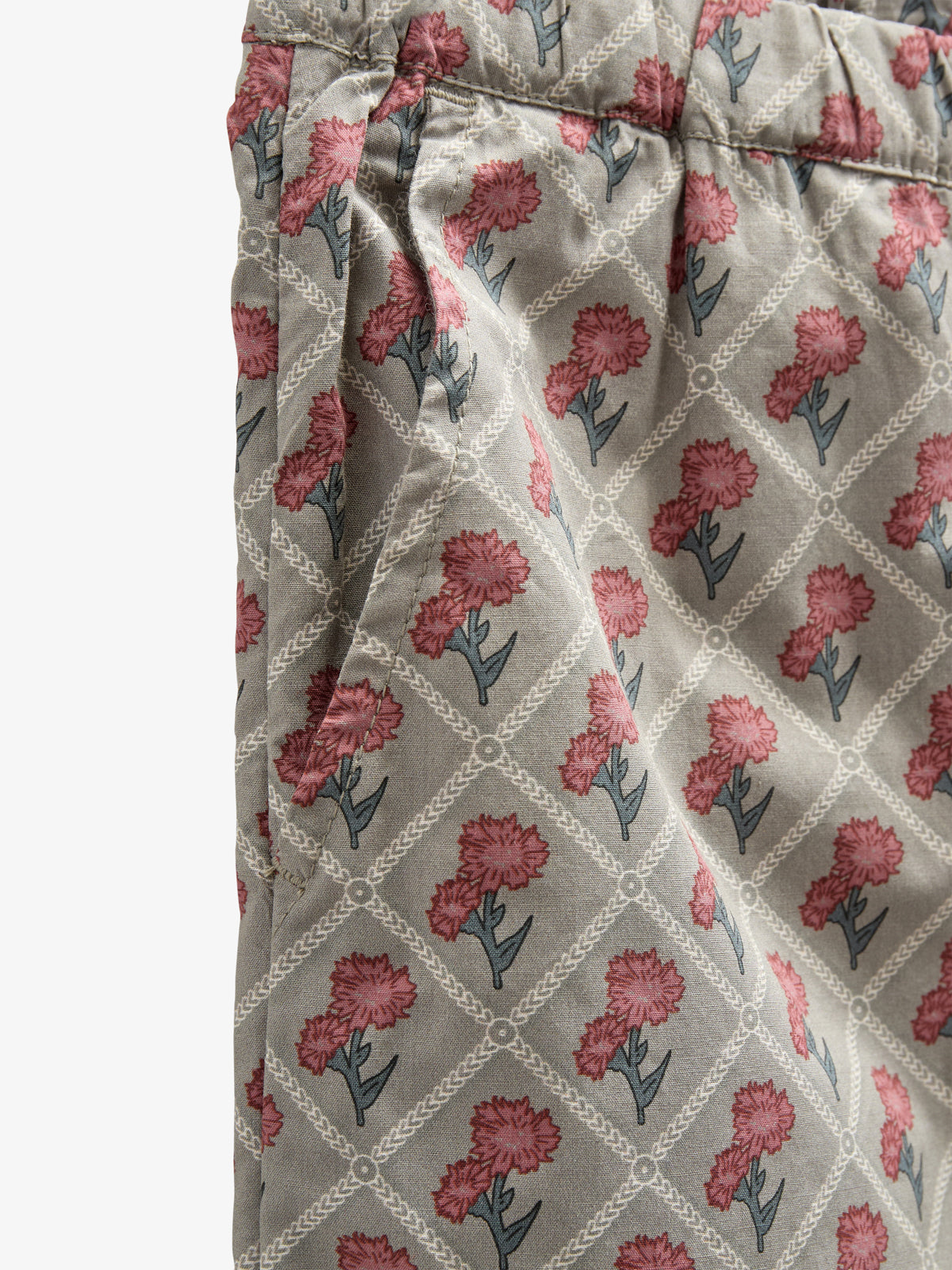 Printed Cotton Poplin Trousers - Kids - Green w. Vintage Red | 100723 Amine