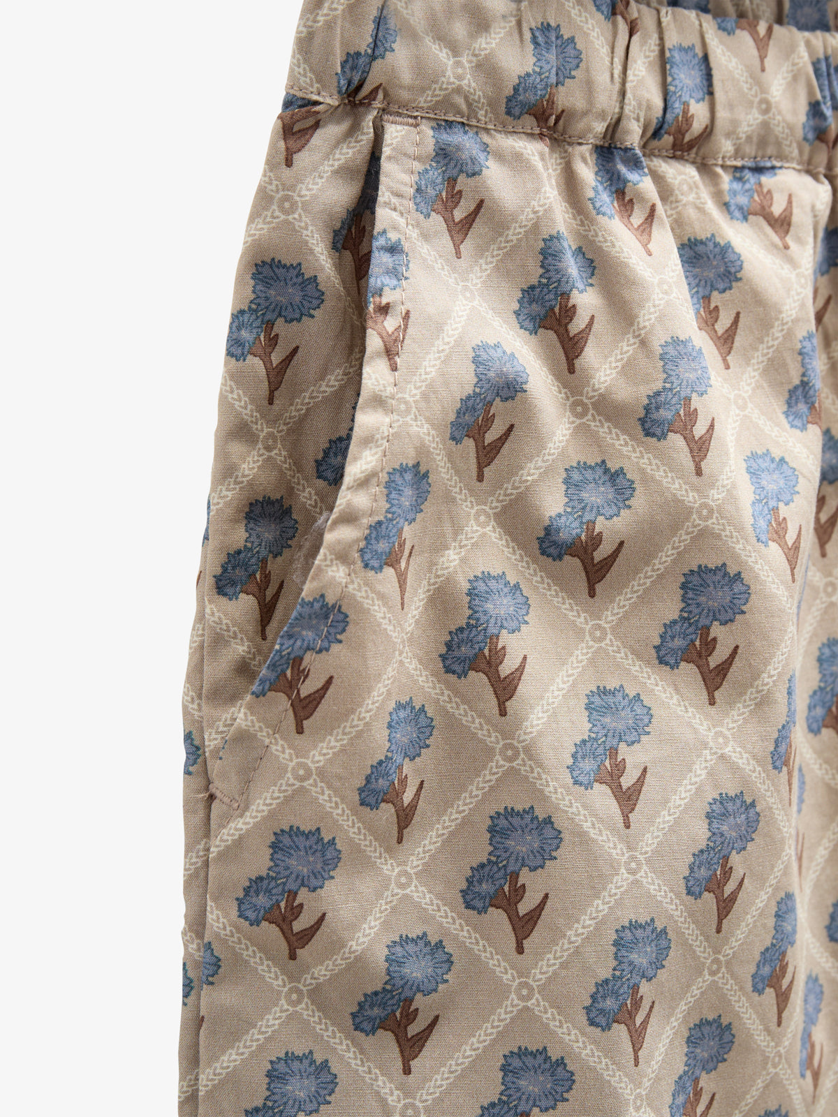 Printed Cotton Poplin Trousers - Kids - Caffe Latte w. Blue | 100724 Amine