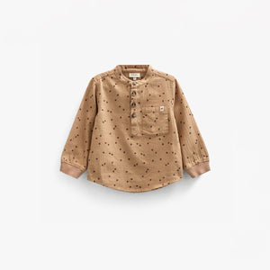 Herringbone Woven Cotton Shirt w/ Print - Kids - Light Brown | 100760 Edward