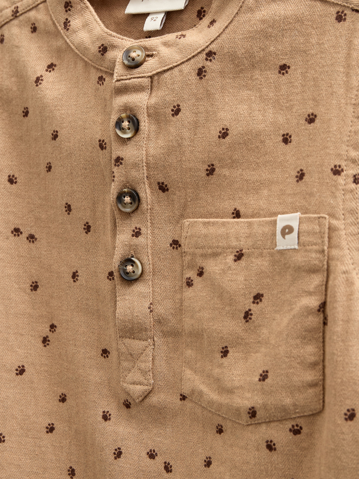 Herringbone Woven Cotton Shirt w/ Print - Kids - Light Brown | 100760 Edward