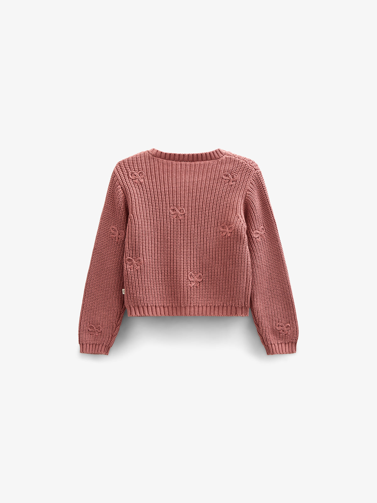 Cotton Knit Cardigan with Bows - Kids - Old Rose | 100792 Freya