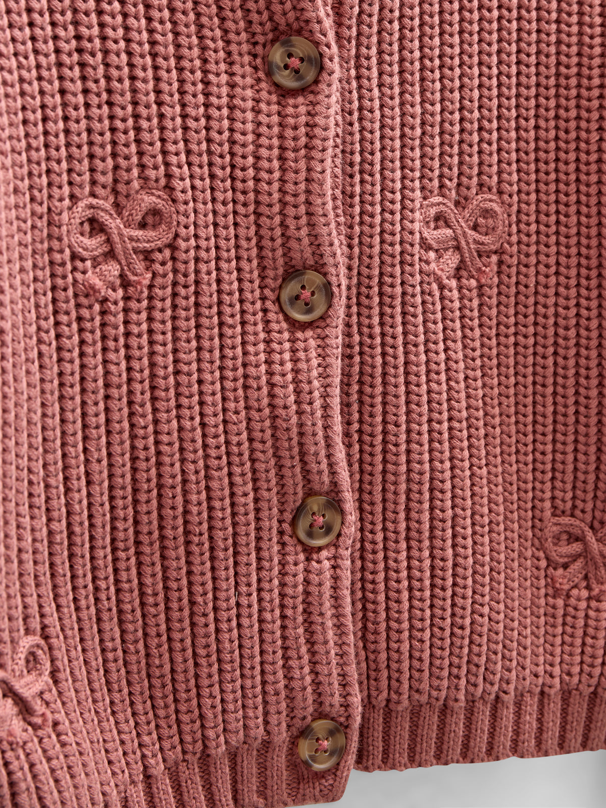 Cotton Knit Cardigan with Bows - Tween - Old Rose | 100793 Freya