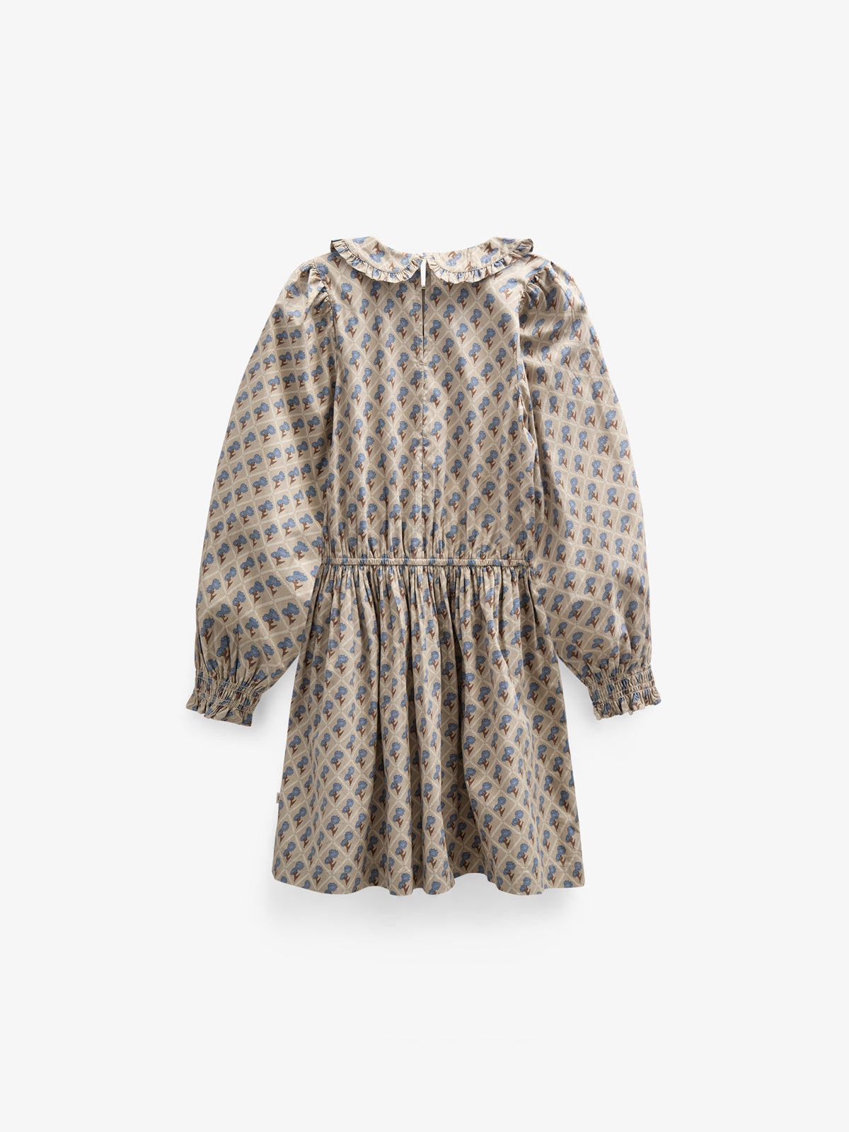 Printed Cotton Poplin Dress with Elastic waist - Tween - Caffe Latte w. Blue | 100801 Amine