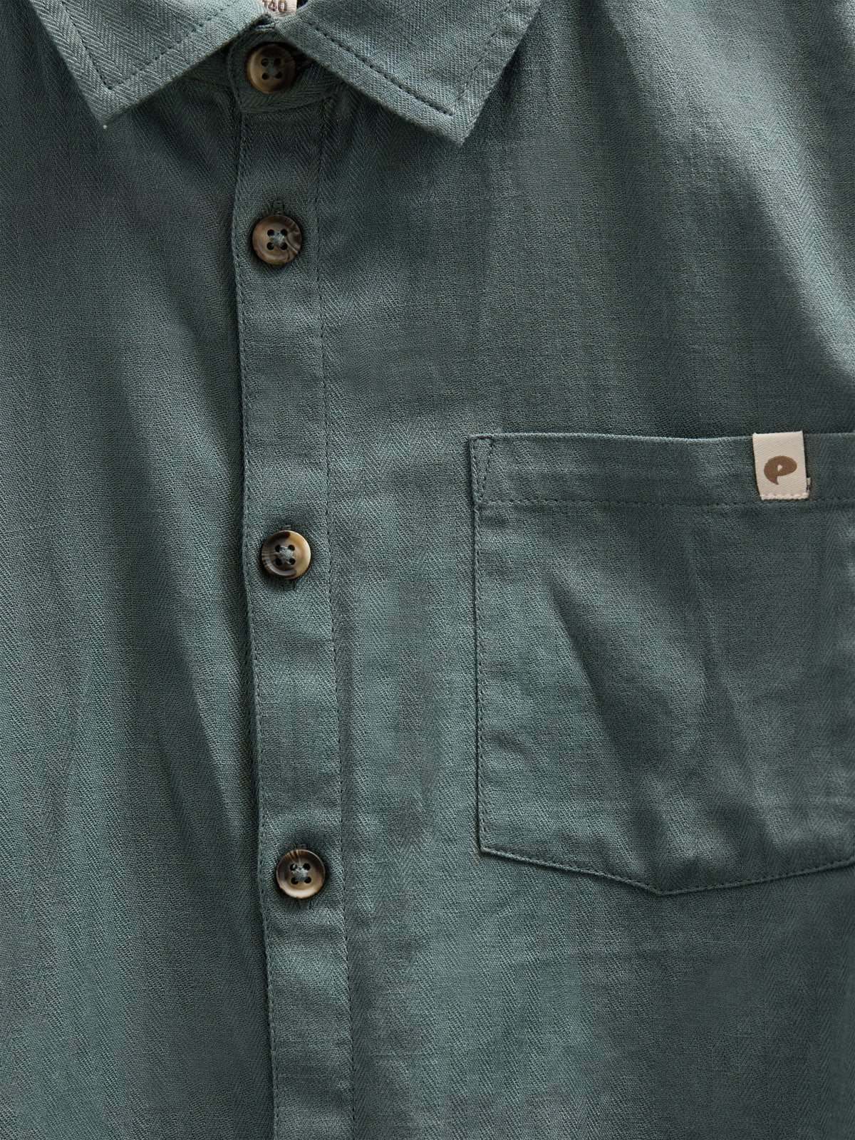 Herringbone Woven Cotton Shirt - Tween - Dark Dusty Green | 100805 Edward