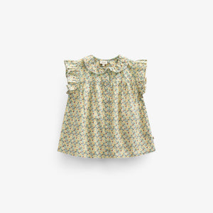 Flower Printed Poplin Frill Top - Tween - Green | 100951 Poppy