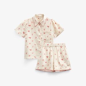Printed Gauze Shirt and Shorts Set - Tween - Offwhite/Cherry Red | 100973 Fiona