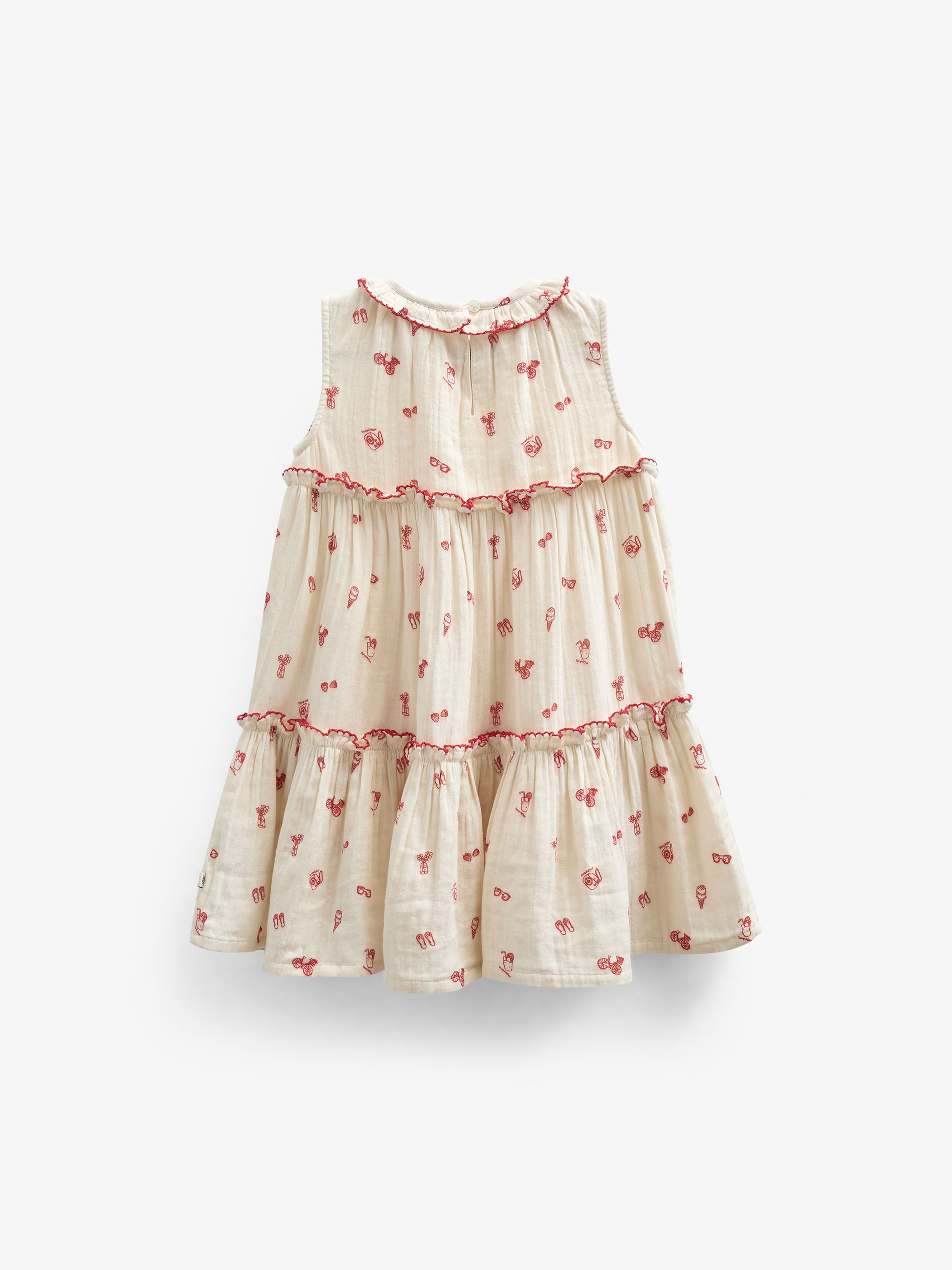 Printed Gauze Dress with Collar - Kids - Offwhite/Cherry Red | 100975 Fiona