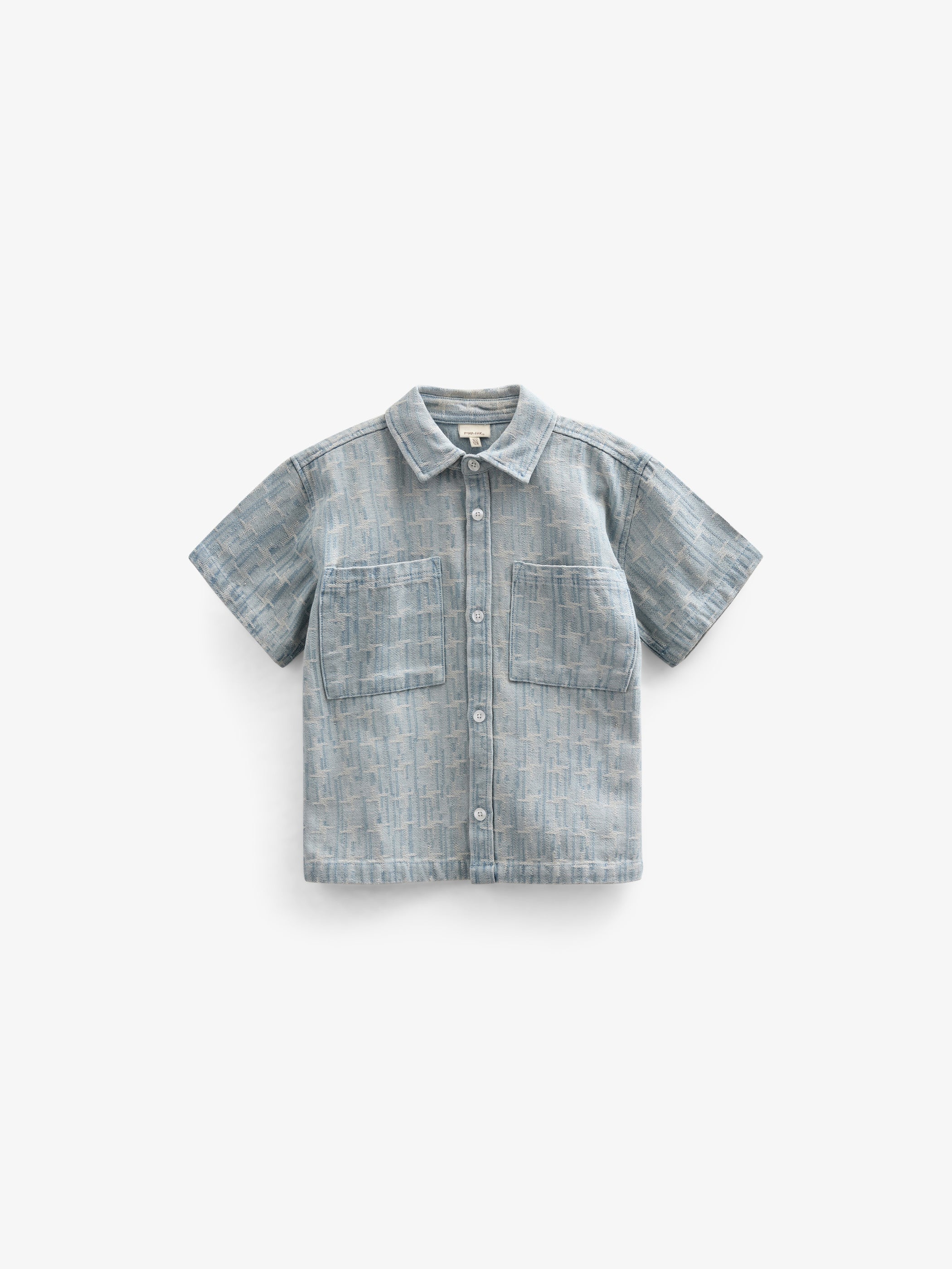 Jacquard Denim Short Sleeve Shirt Jacket - Kids - Blue Denim | 101060 Kyle