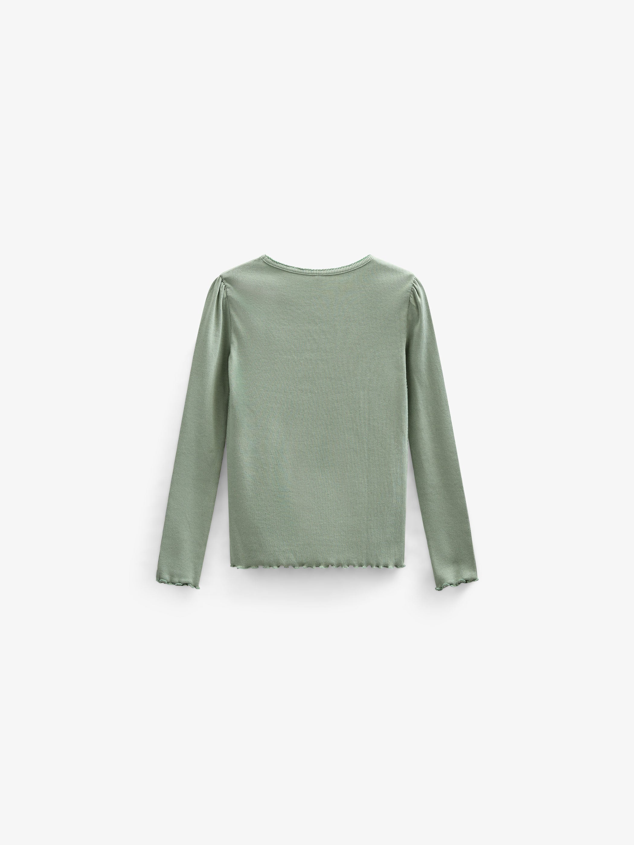 Modal Rib Long Sleeved T-shirt - Kids - Dusty Green | 101310 Lottie