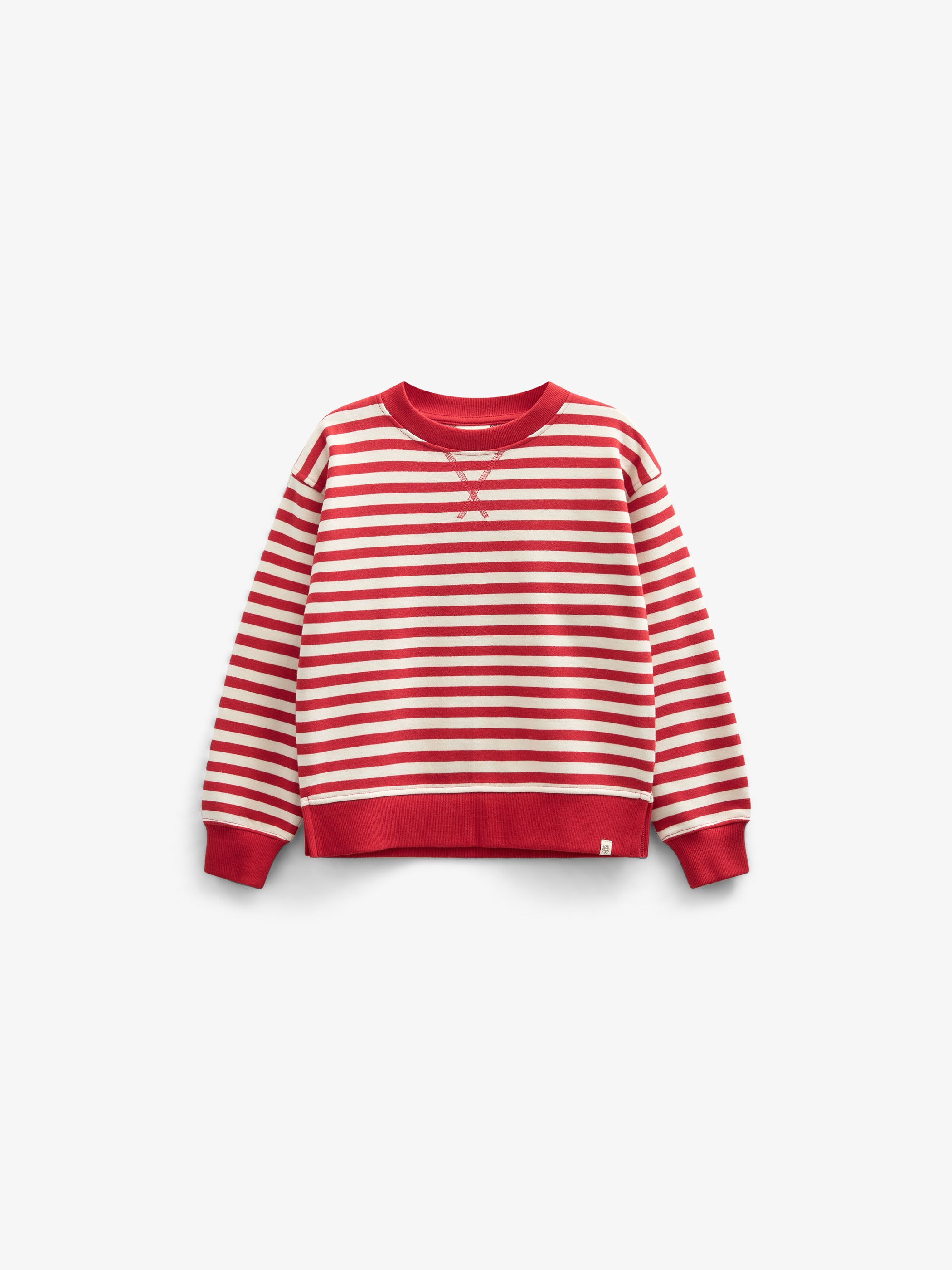 Striped Crewneck Sweatshirt - Kids - Cherry Red Stripe | 101342 Daniella