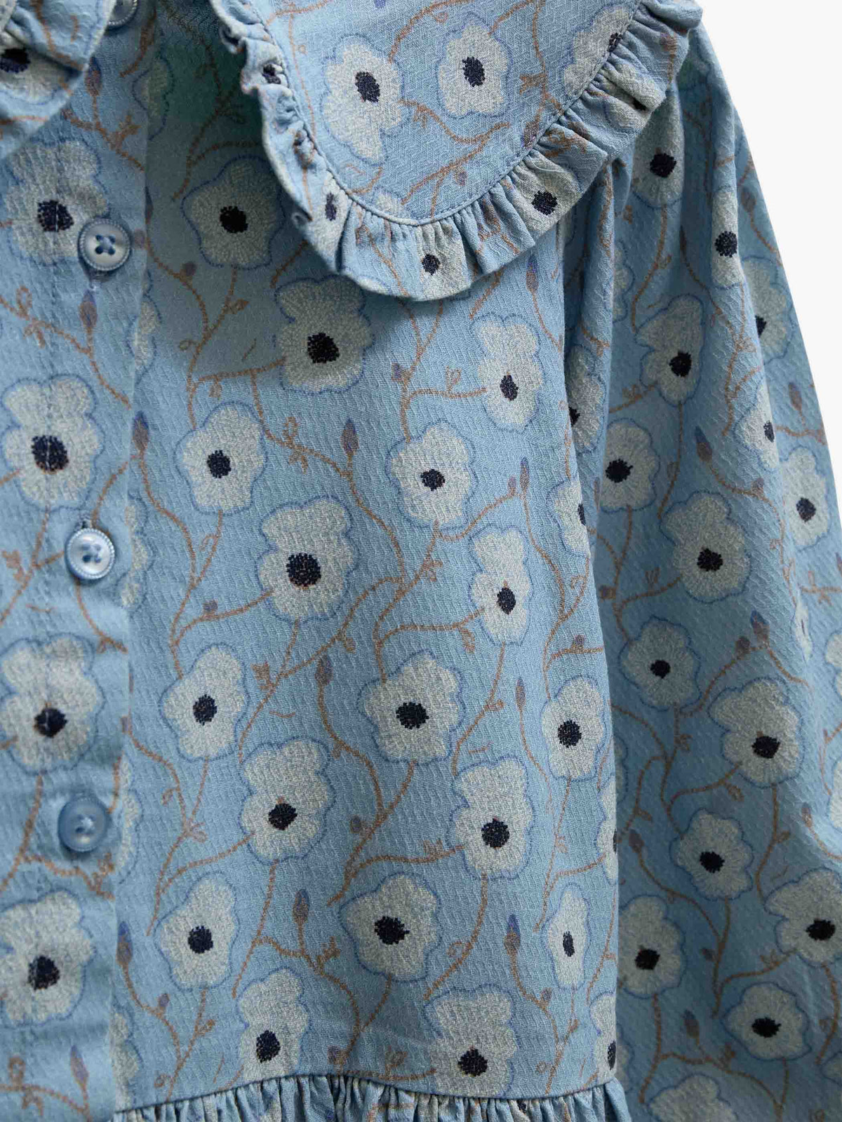 Floral Cotton Dress with Collar - Tween - Blue/Brown | 101428 Nova