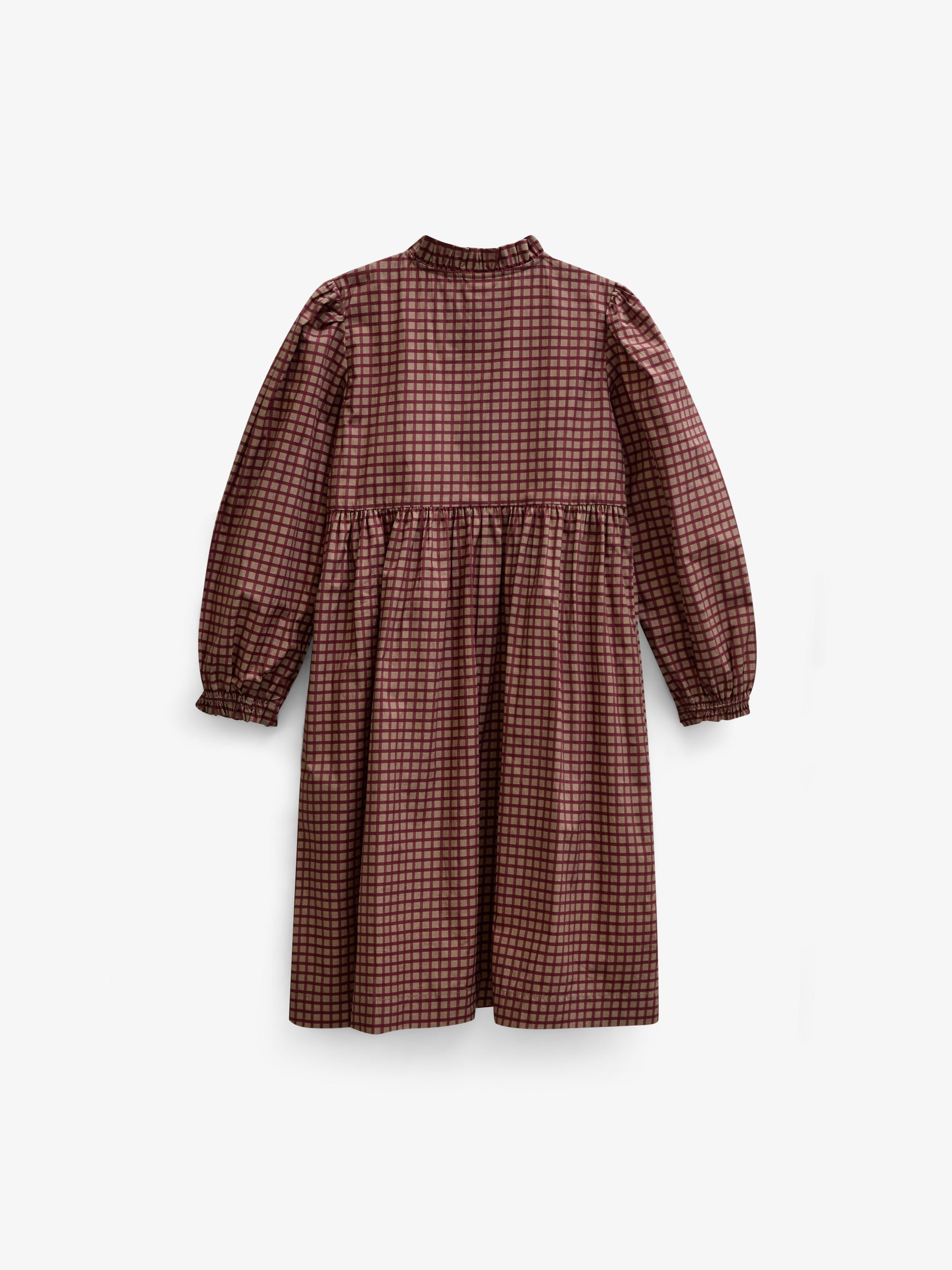 Frill Placket Poplin Dress - Tween - Bordeaux Check | 101437 Julia