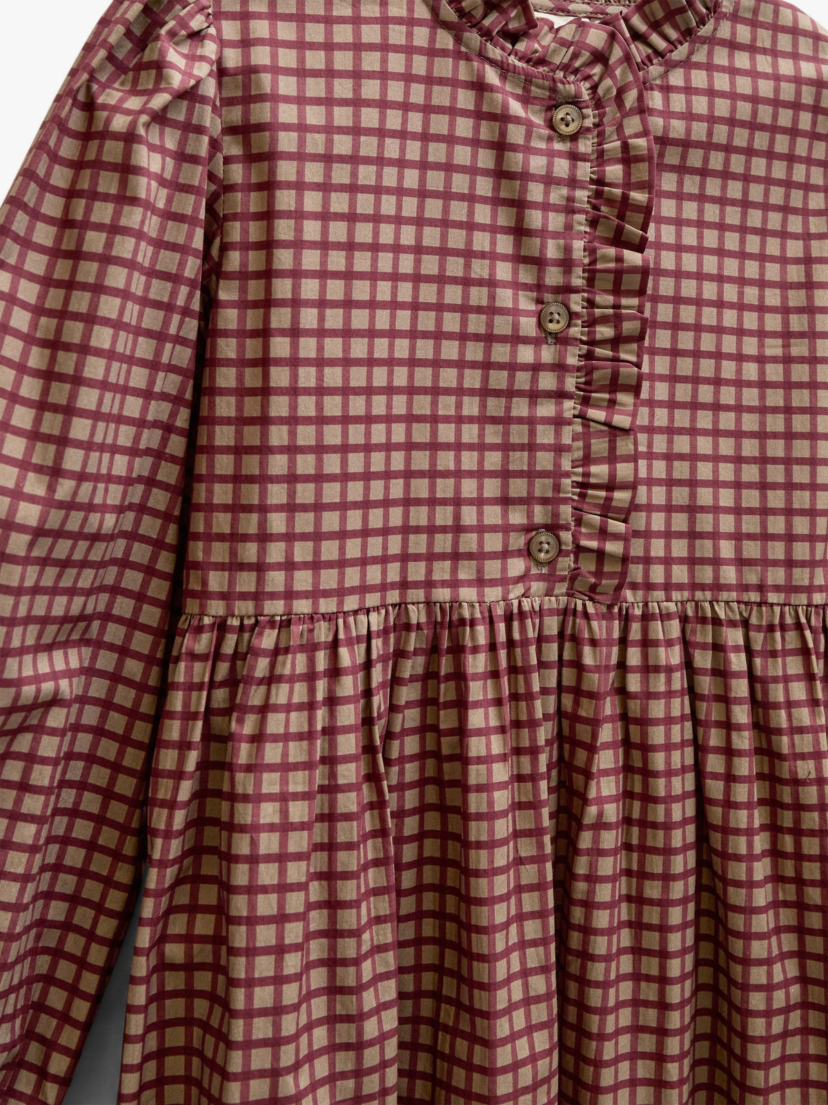 Frill Placket Poplin Dress - Tween - Bordeaux Check | 101437 Julia