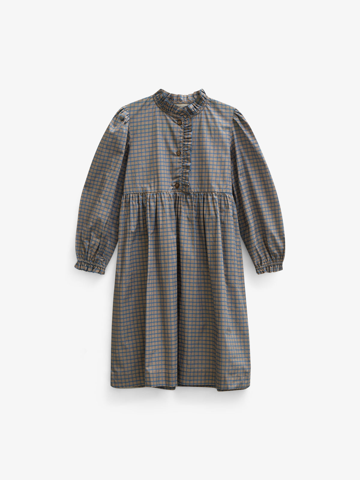 Frill Placket Poplin Dress - Tween - Blue Check | 101438 Julia