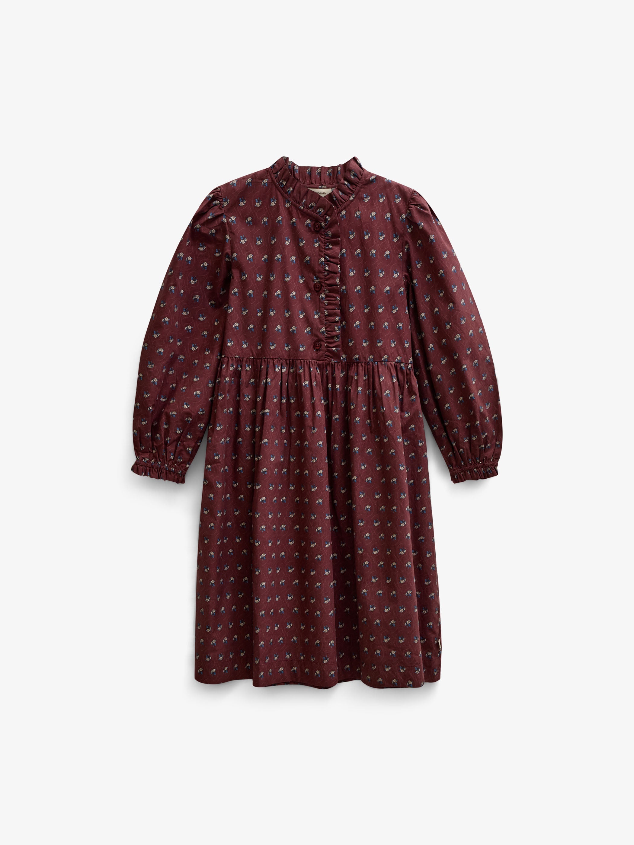 Frill Placket Poplin Dress - Tween - Bordeaux Flowerprint | 101439 Julia
