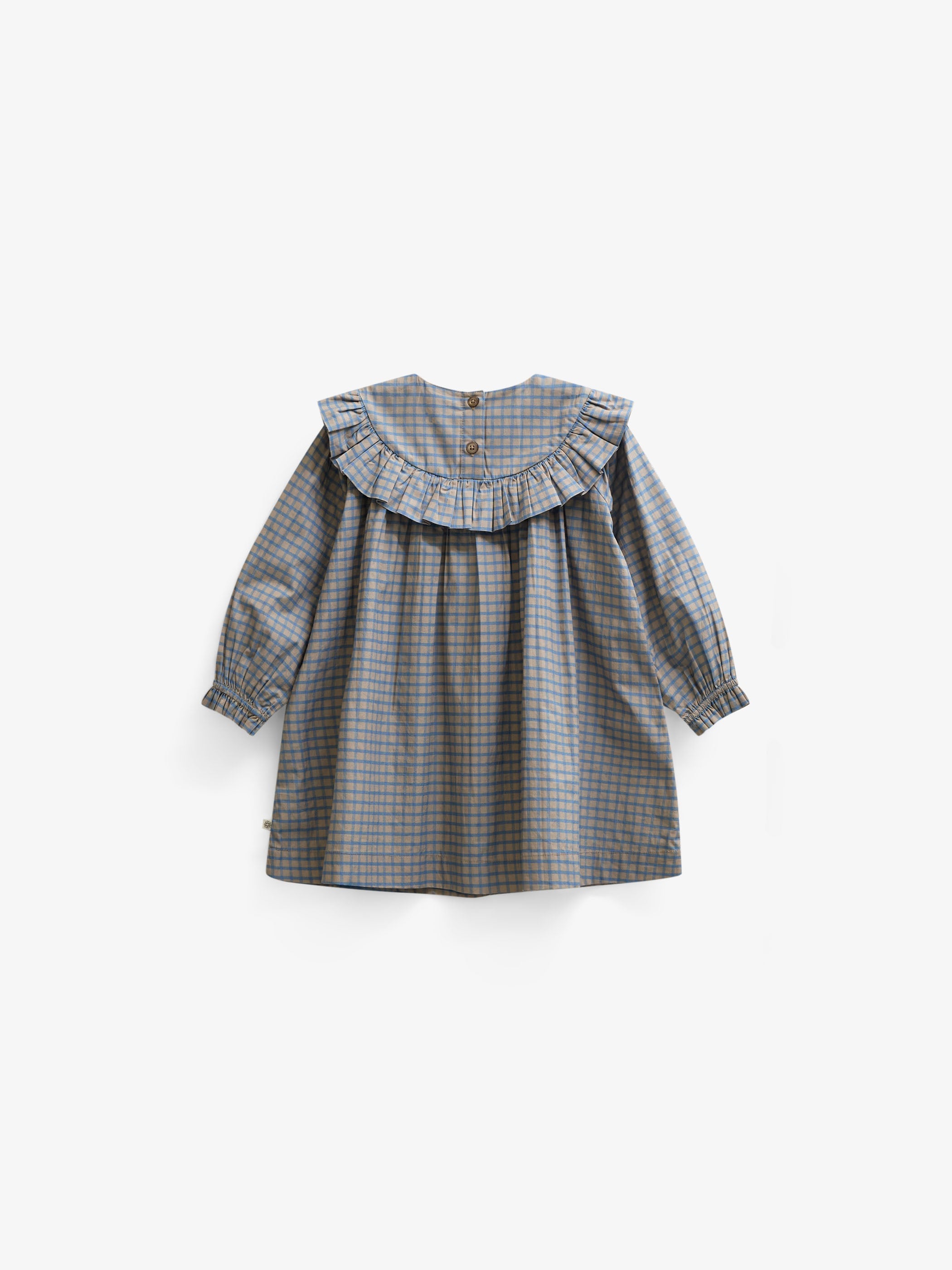 Ruffle Yoke Poplin Dress - Kids - Blue Check | 101441 Julia
