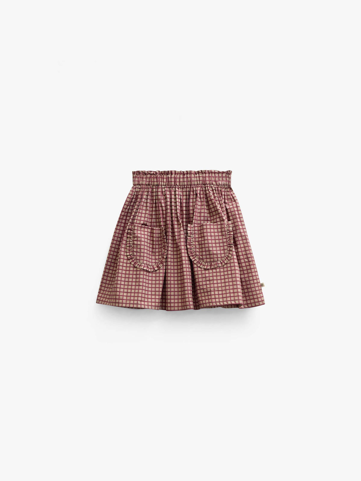 Frill Pocket Poplin Skirt - Kids - Bordeaux Check | 101443 Julia