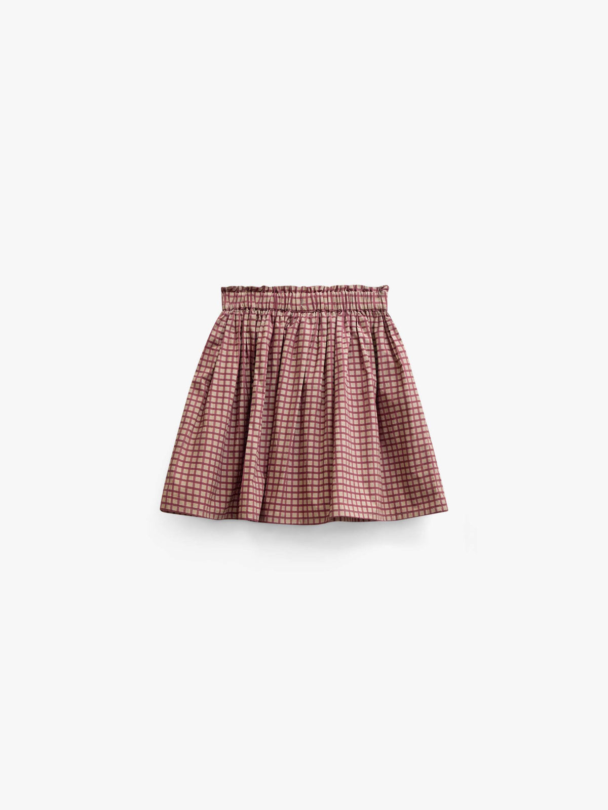 Frill Pocket Poplin Skirt - Kids - Bordeaux Check | 101443 Julia