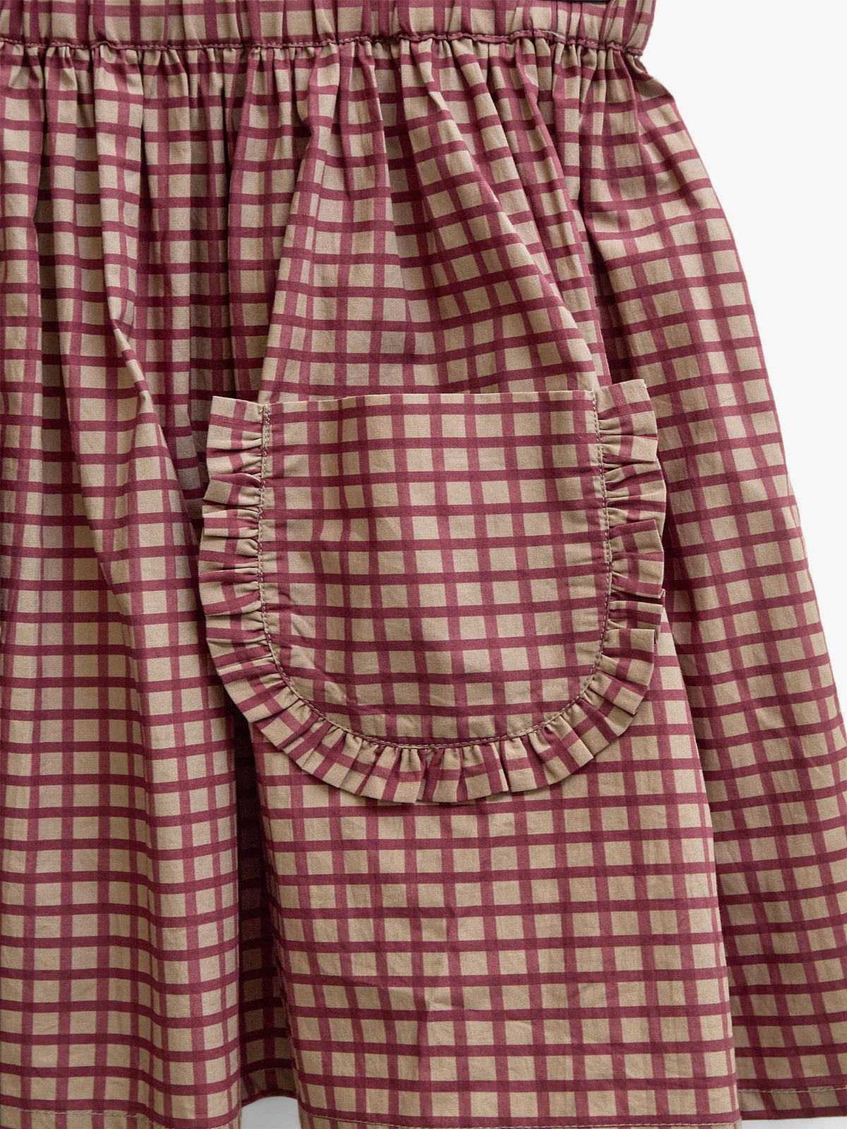Frill Pocket Poplin Skirt - Kids - Bordeaux Check | 101443 Julia