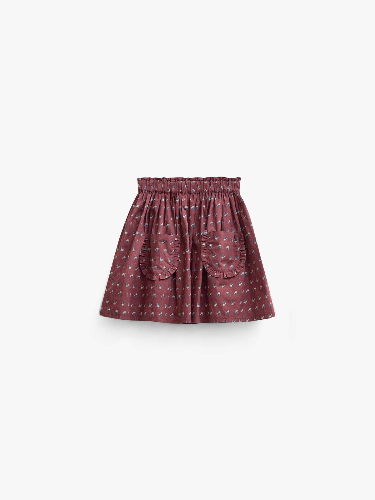 Frill Pocket Poplin Skirt - Kids - Bordeaux Flowerprint | 101447 Julia