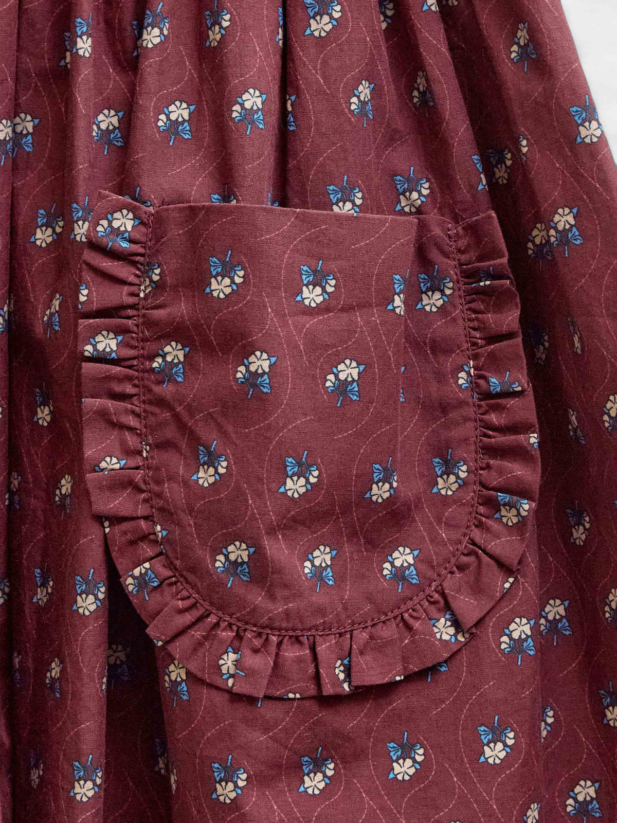 Frill Pocket Poplin Skirt - Kids - Bordeaux Flowerprint | 101447 Julia