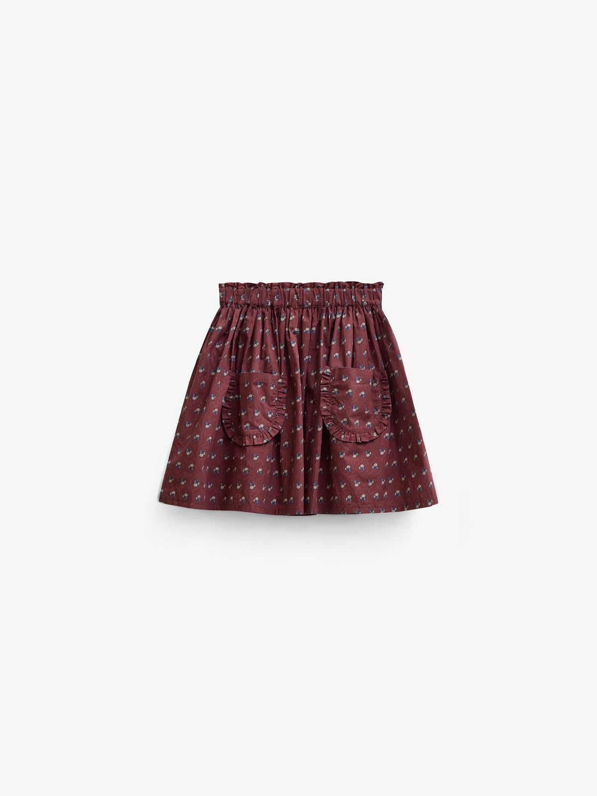 Frill Pocket Poplin Skirt - Tween - Bordeaux Flowerprint | 101448 Julia