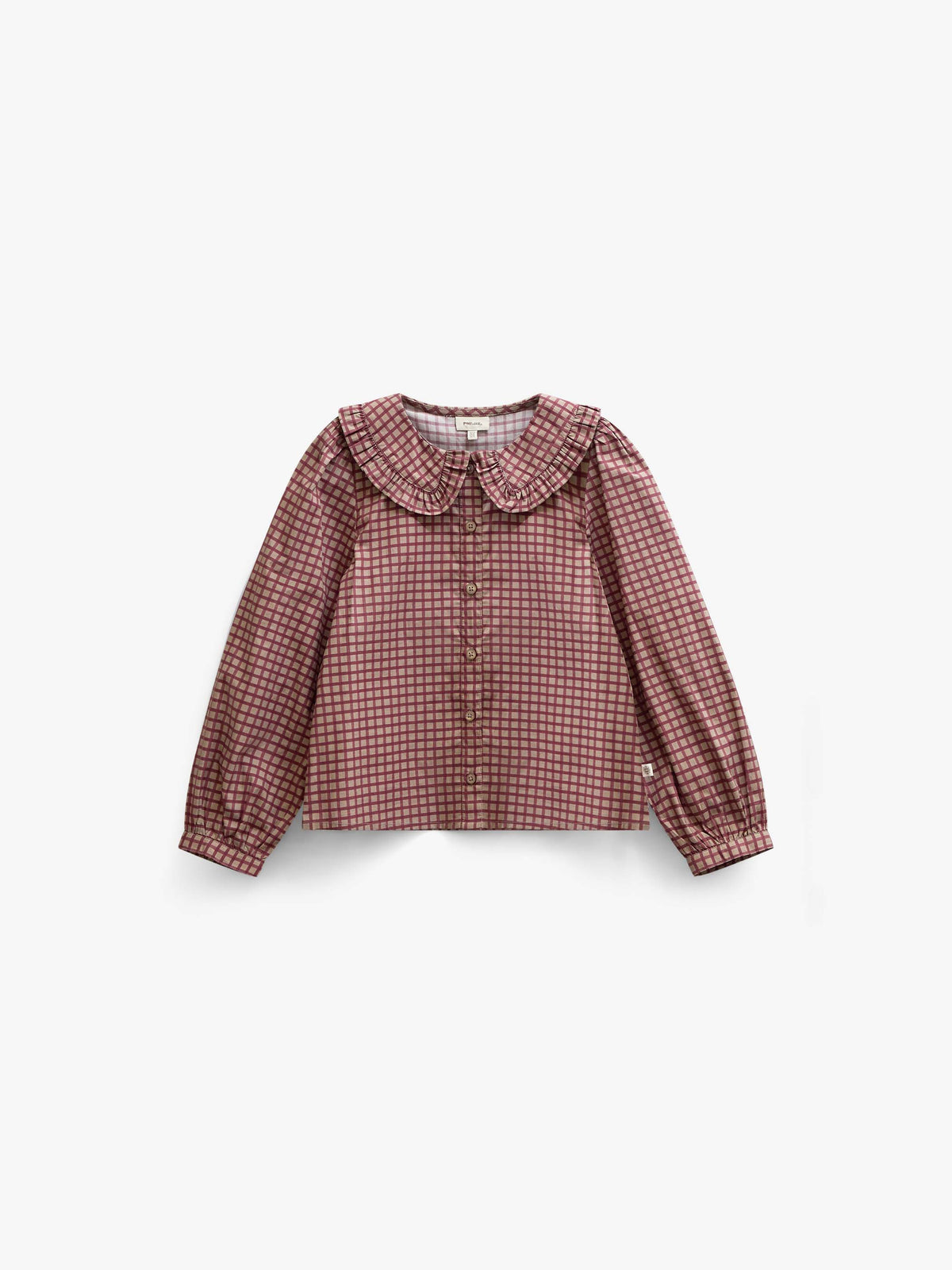 Frill Collar Poplin Blouse - Kids - Bordeaux Check | 101449 Julia