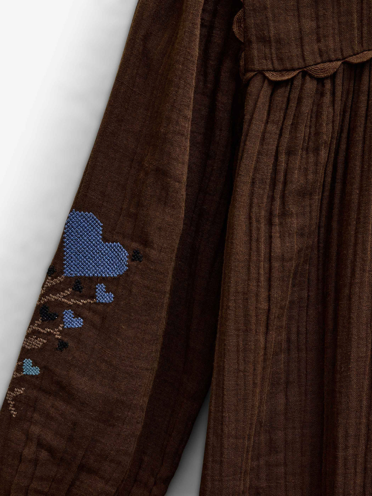 Cross-Stitch Double Gauze Dress - Tween - Brown | 101468 Laureen