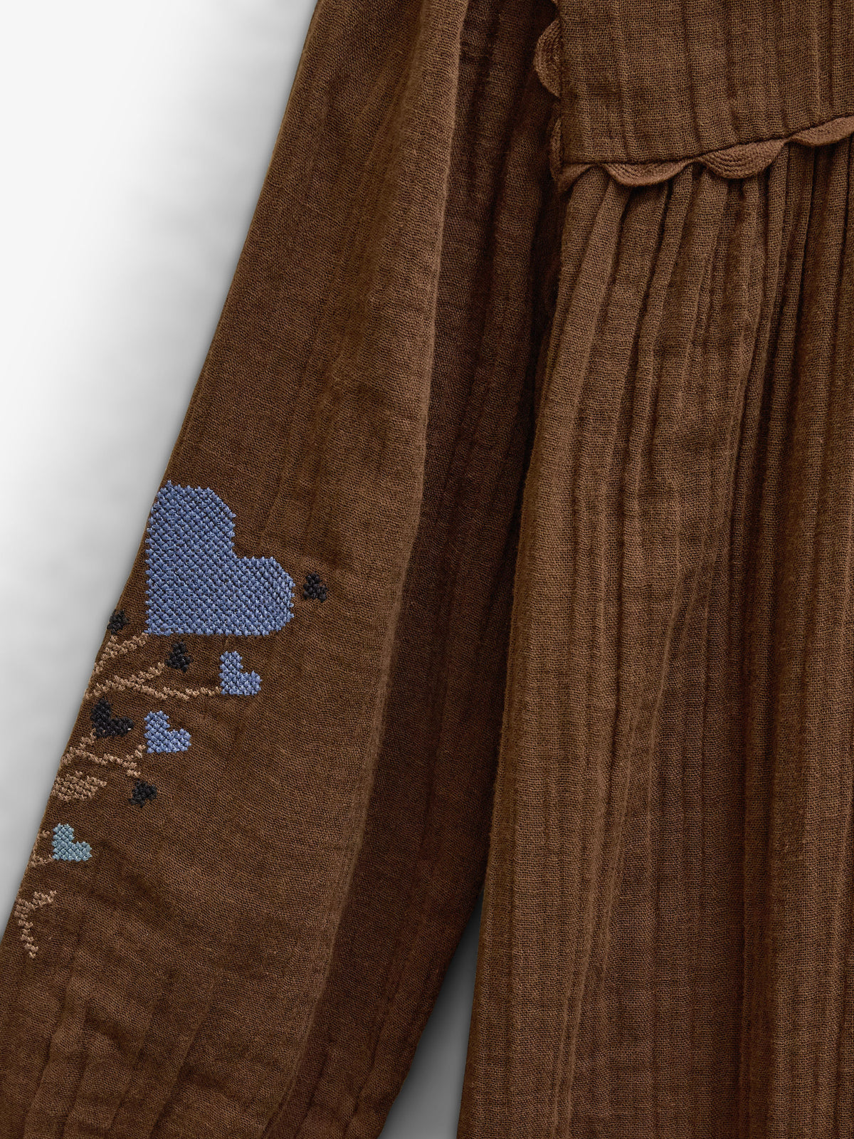 Cross-Stitch Double Gauze Dress - Tween - Brown | 101468 Laureen