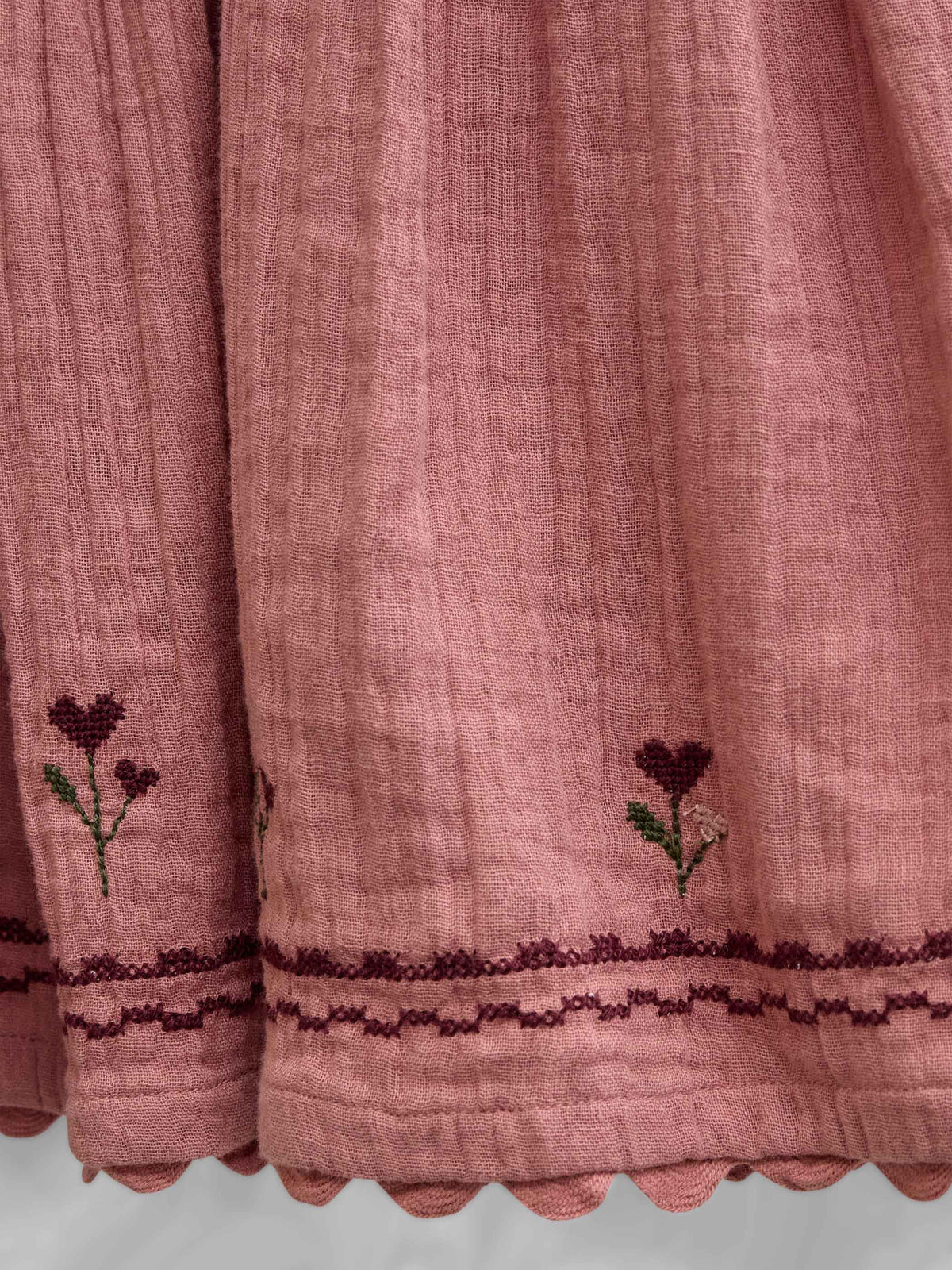 Cross-Stitch Double Gauze Skirt - Tween - Dusty Rose | 101470 Laureen