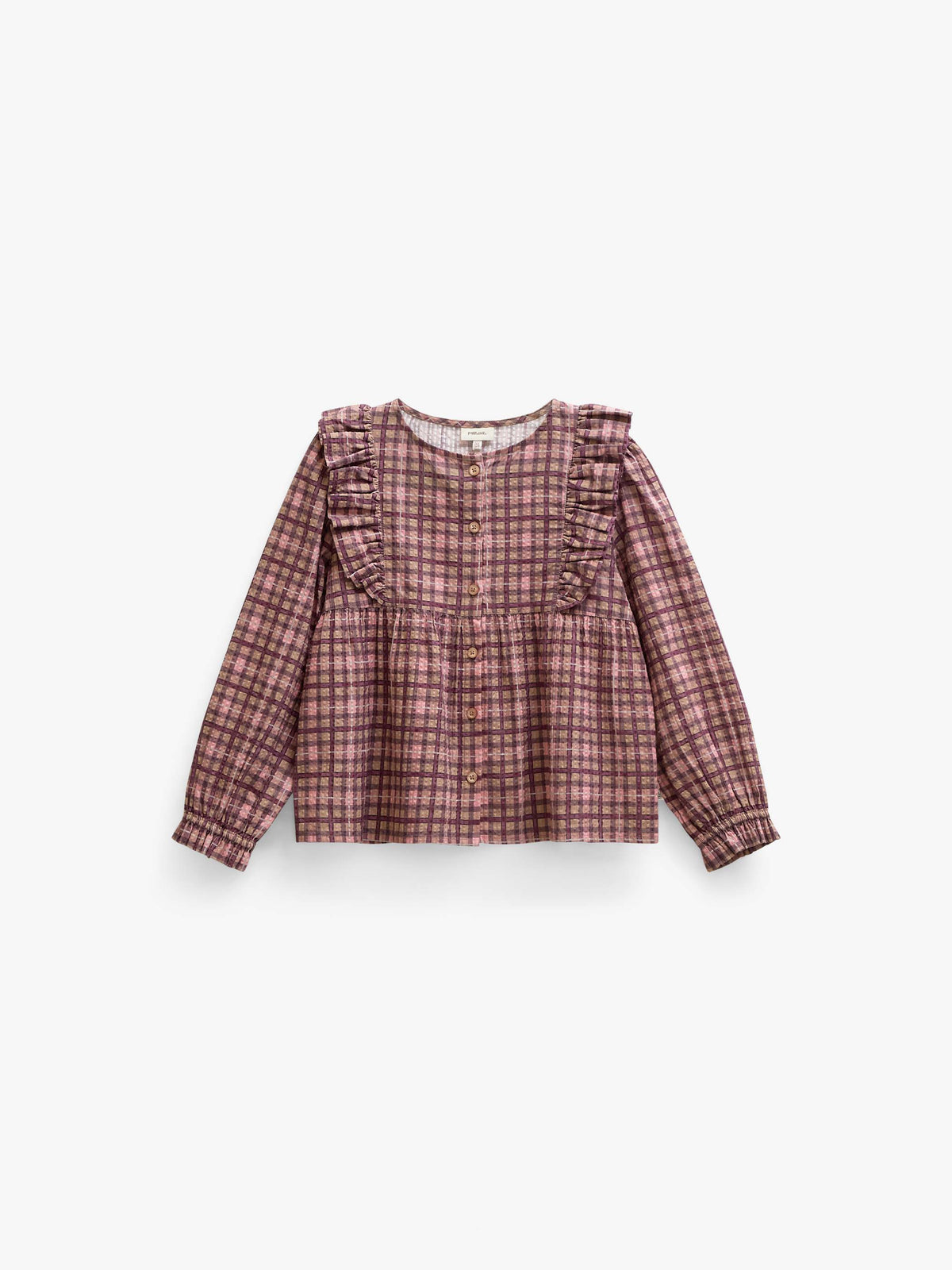 Checked Cotton Frill Blouse - Kids - Rose | 101493 Penny