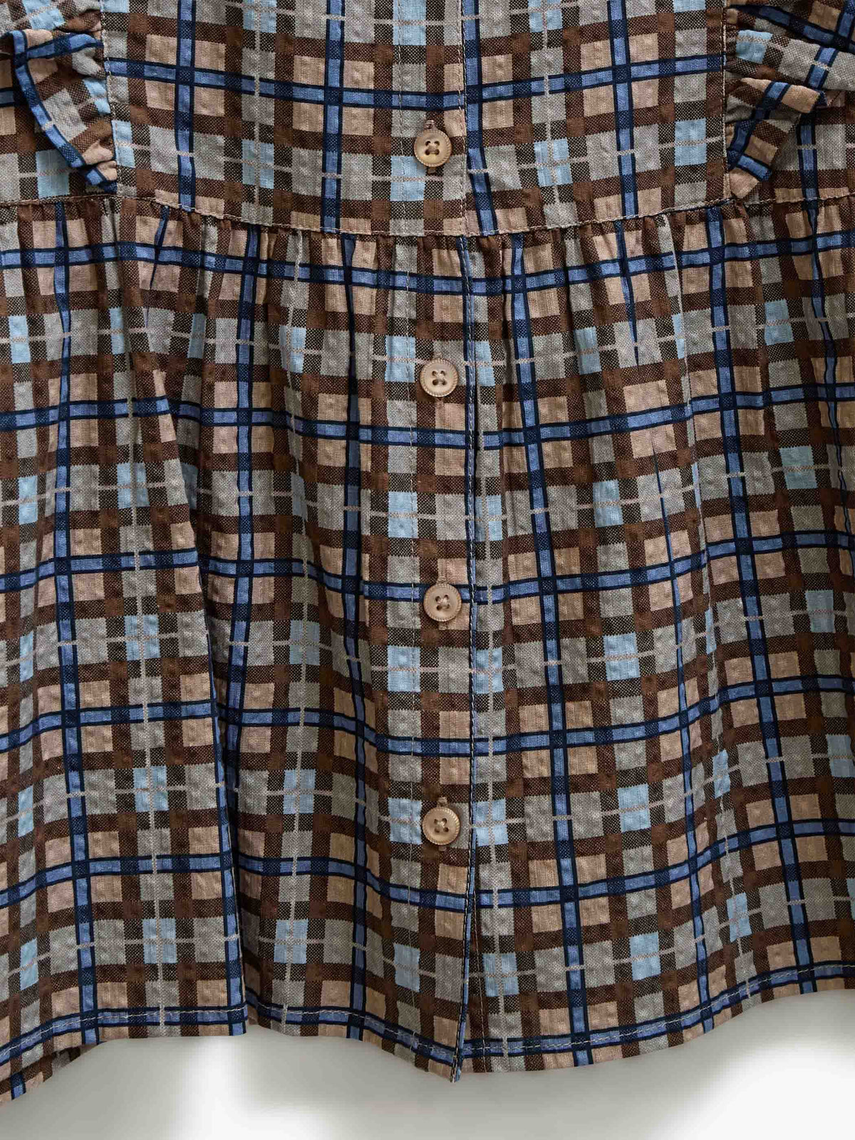 Checked Cotton Frill Blouse - Tween - Blue | 101496 Penny