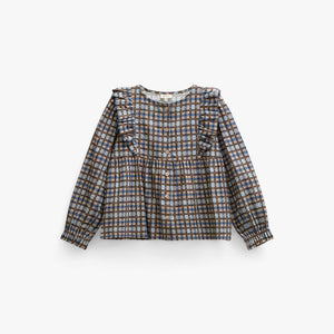 Checked Cotton Frill Blouse - Kids - Blue | 101495 Penny