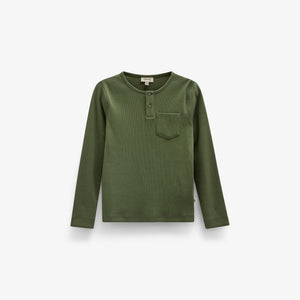 Ribbed Long-Sleeve Henley T-Shirt - Tween - Moss Green | 101594 Conrad
