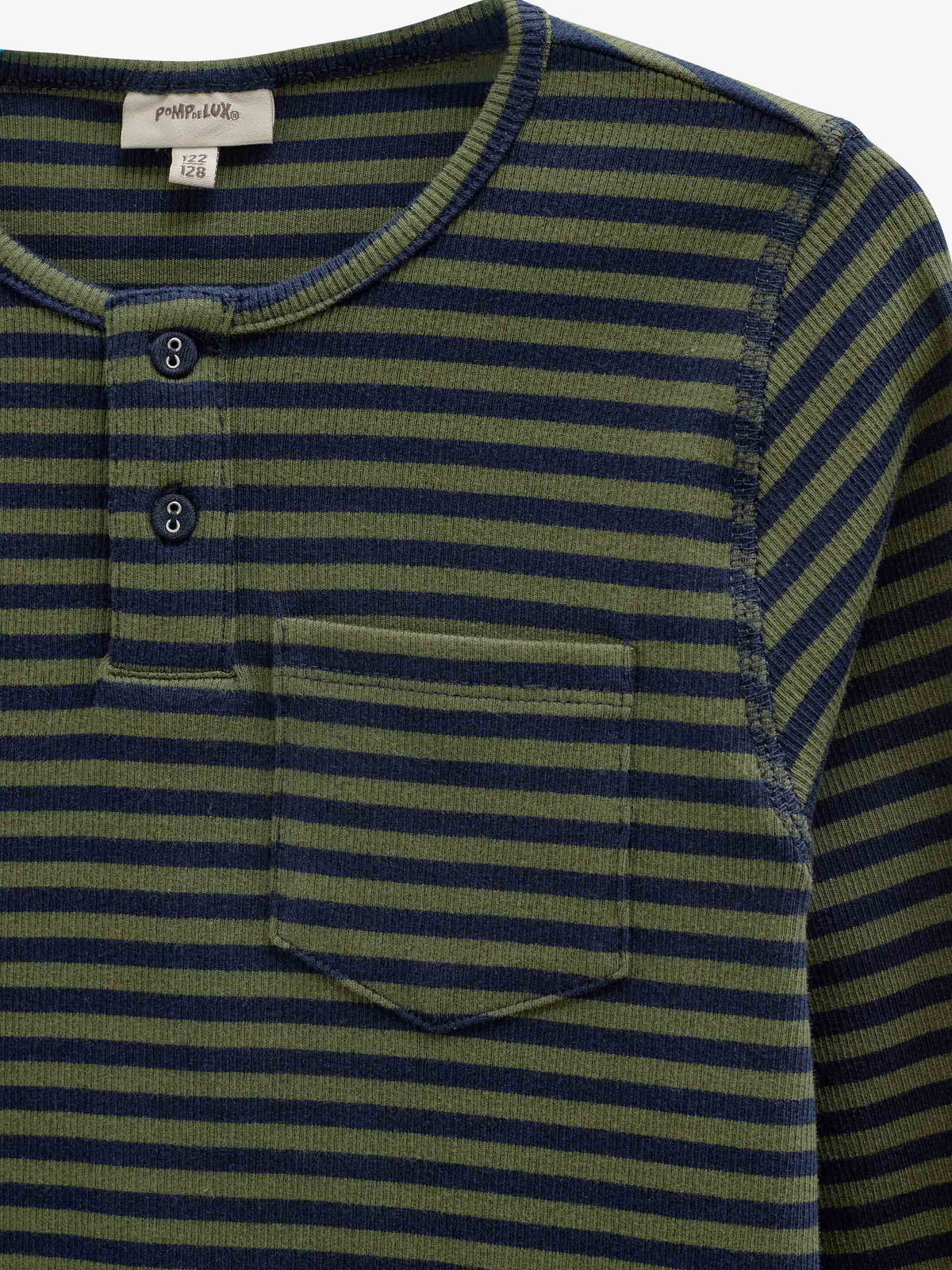 Ribbed Long-Sleeve Henley T-Shirt - Kids - Moss Green/Navy Stripe | 101595 Conrad