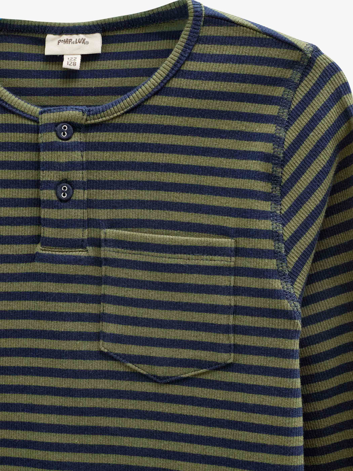 Ribbed Long-Sleeve Henley T-Shirt - Kids - Moss Green/Navy Stripe | 101595 Conrad