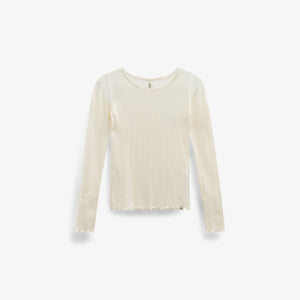 Long-Sleeve Cotton-Modal Pointelle T-Shirt - Tween - Offwhite | 101609 Ruby