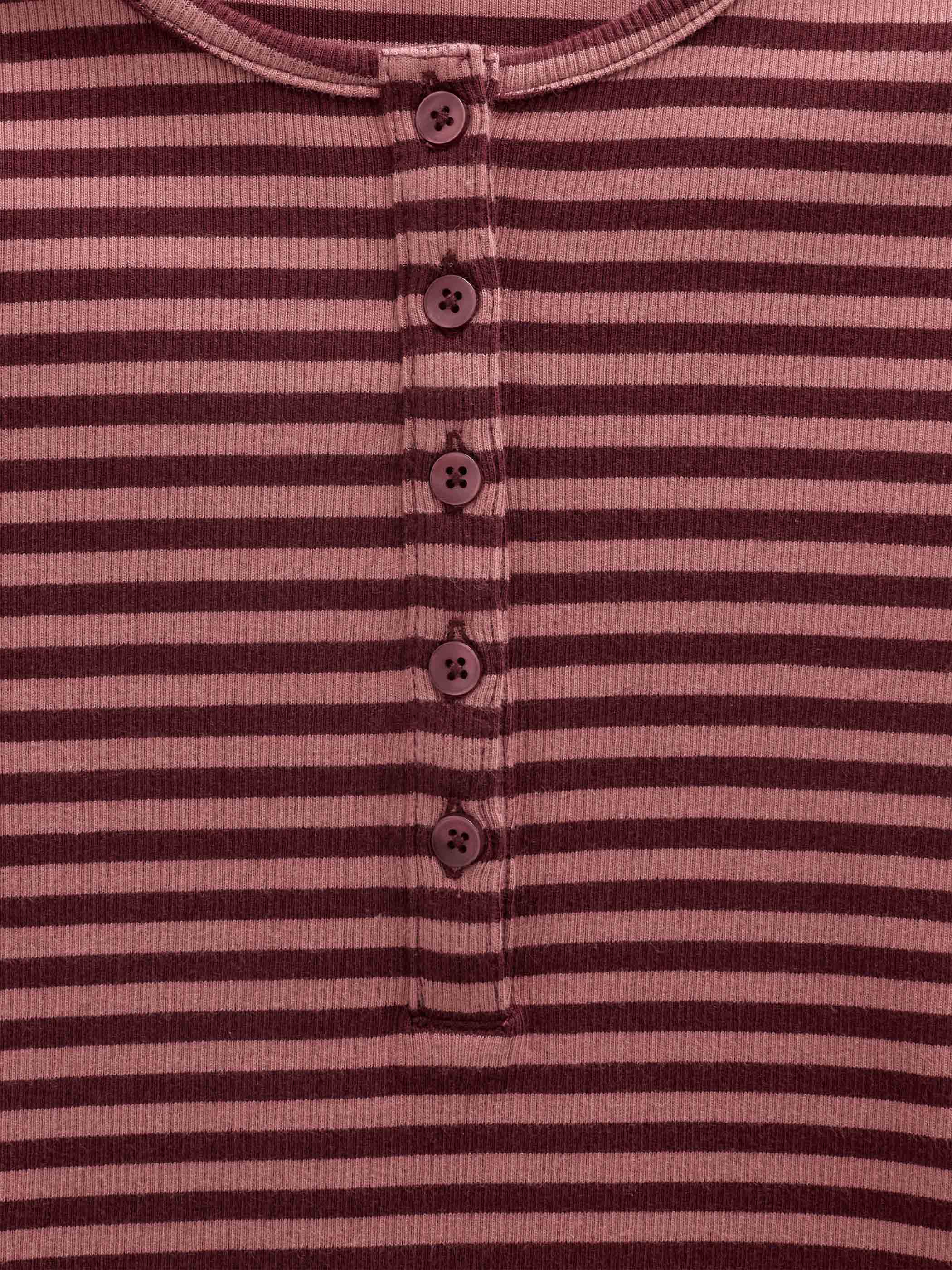 Striped Rib Long-Sleeve T-Shirt - Kids - Dusty Rose/Bordeaux | 101616 Gloria