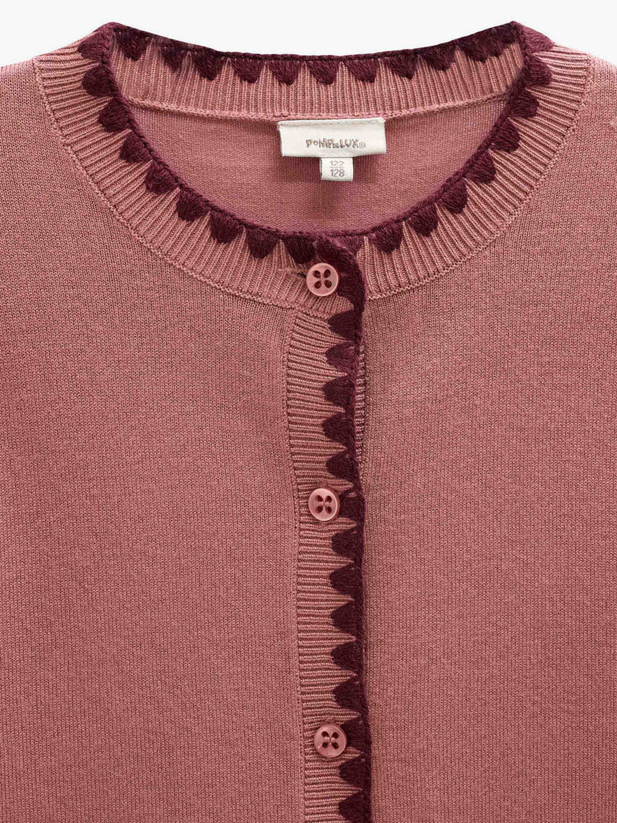 Contrast Stitch Cardigan - Tween - Dusty Rose/Bordeaux | 101635 Lia
