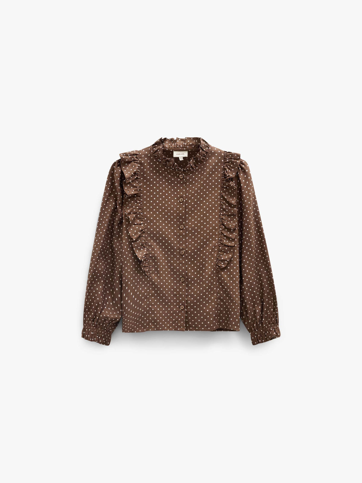 Dotted Viscose Frill Blouse - Tween - Brown/Offwhite | 101662 Feline
