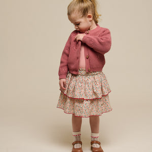 Flower Printed Poplin Frill Skirt - Kids - Rose | 100952 Poppy