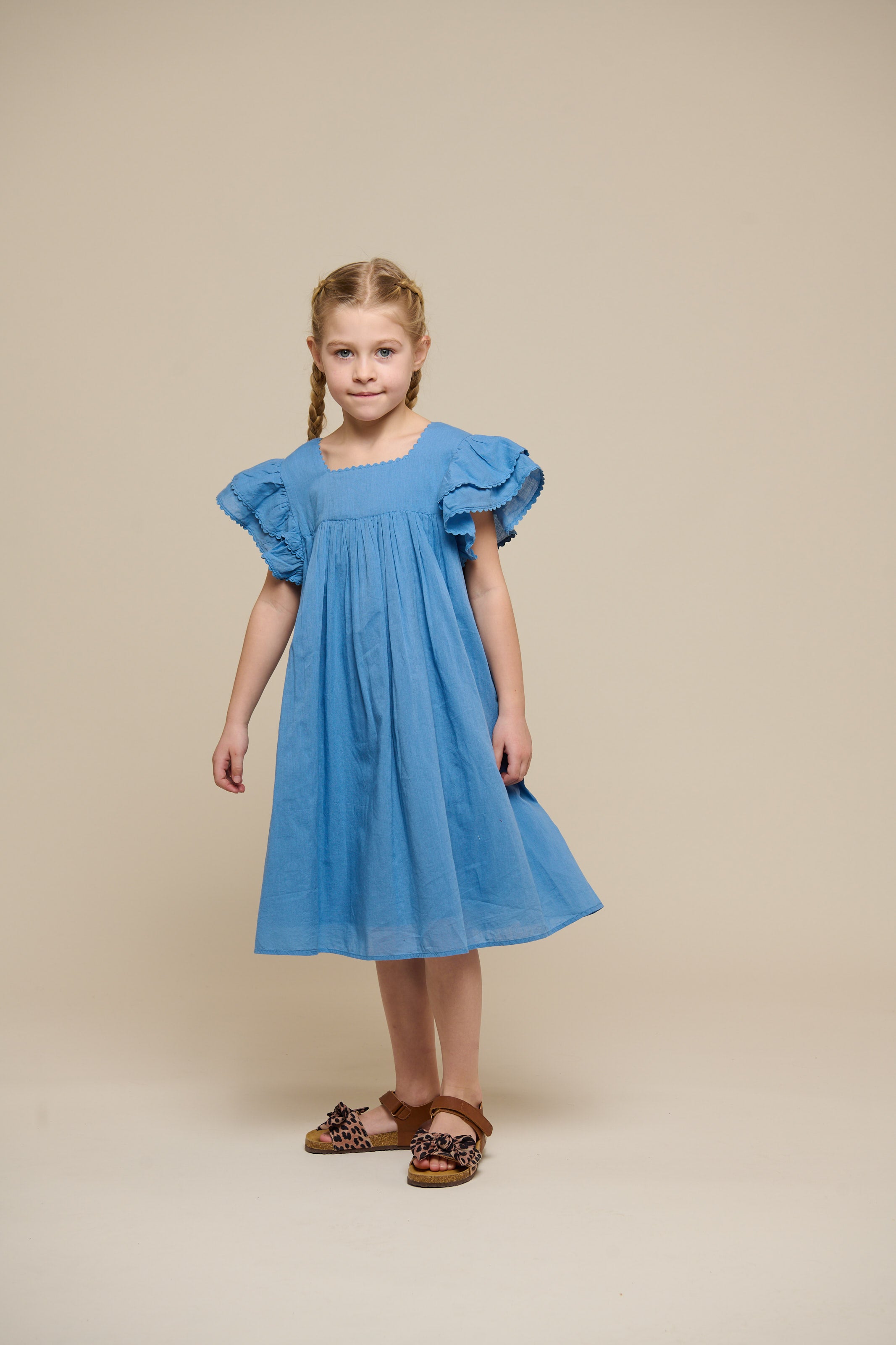Cotton Dress with Ric Rac Frill - Tween - Dusty Blue | 101067 Alma