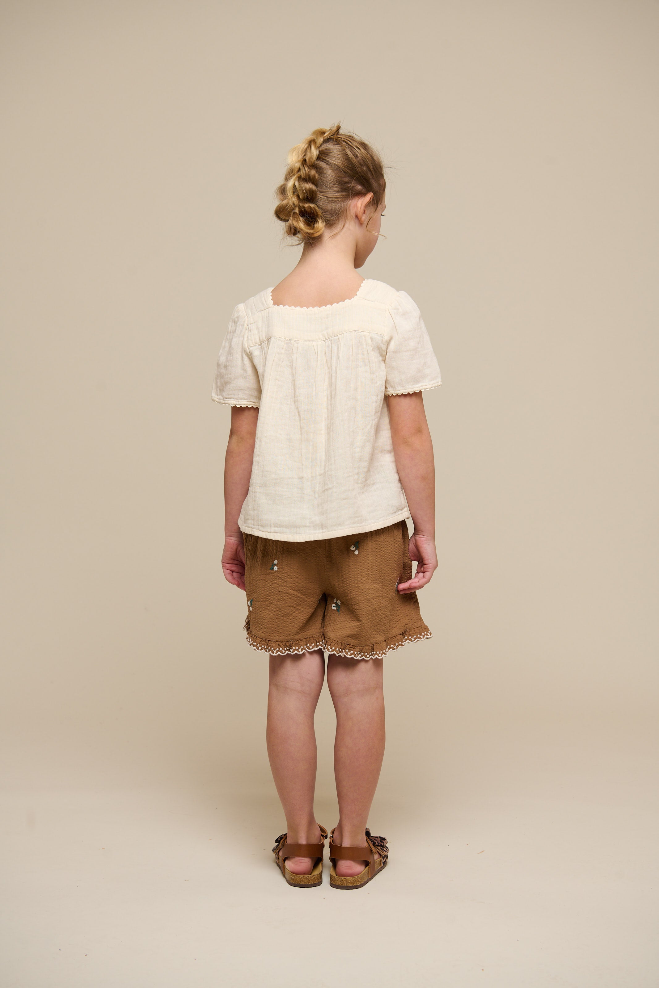 Embroidered Seersucker Shorts - Tween - Coconut | 100987 Nora